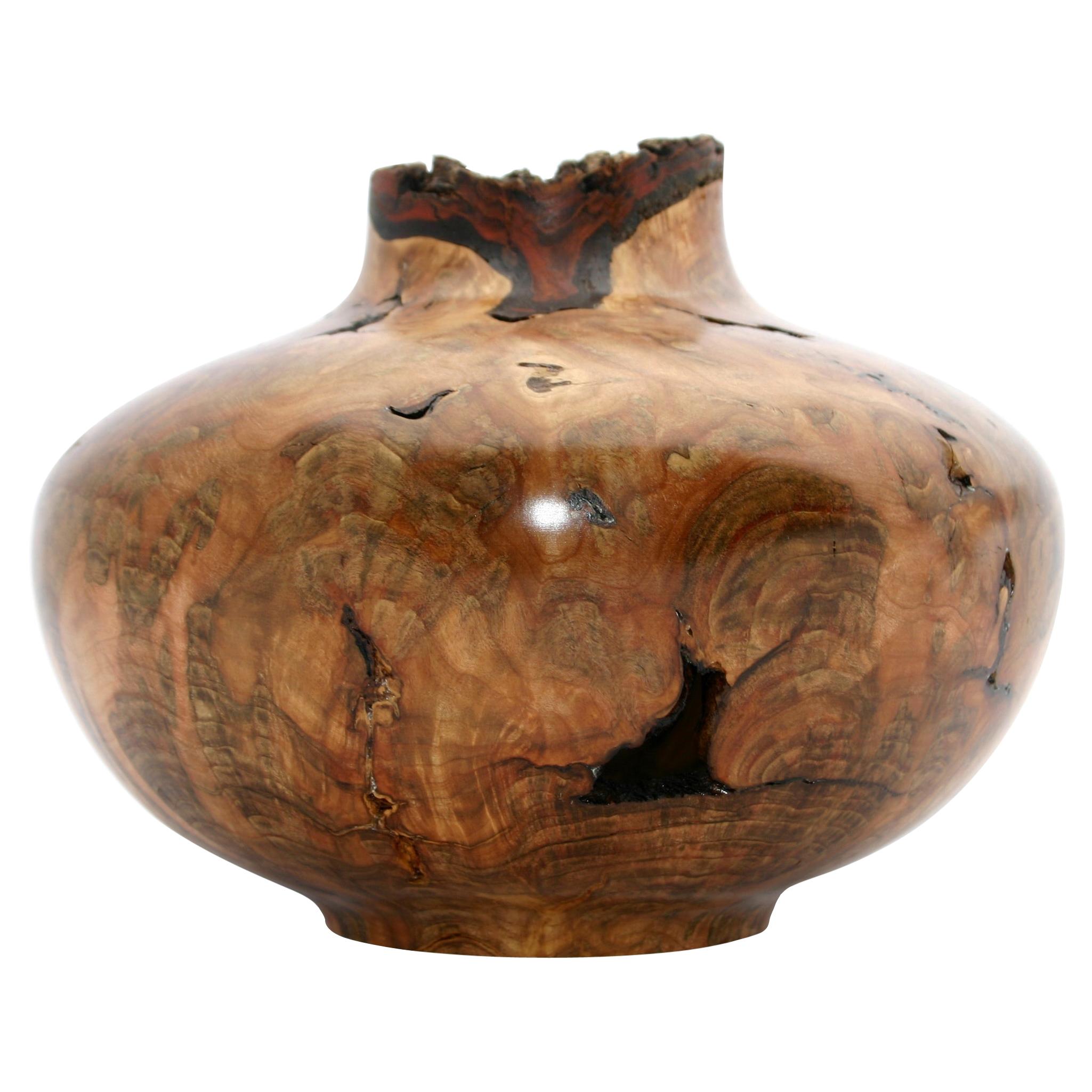 Hand-Turned Maple Burl Wood Natural Edge Vase