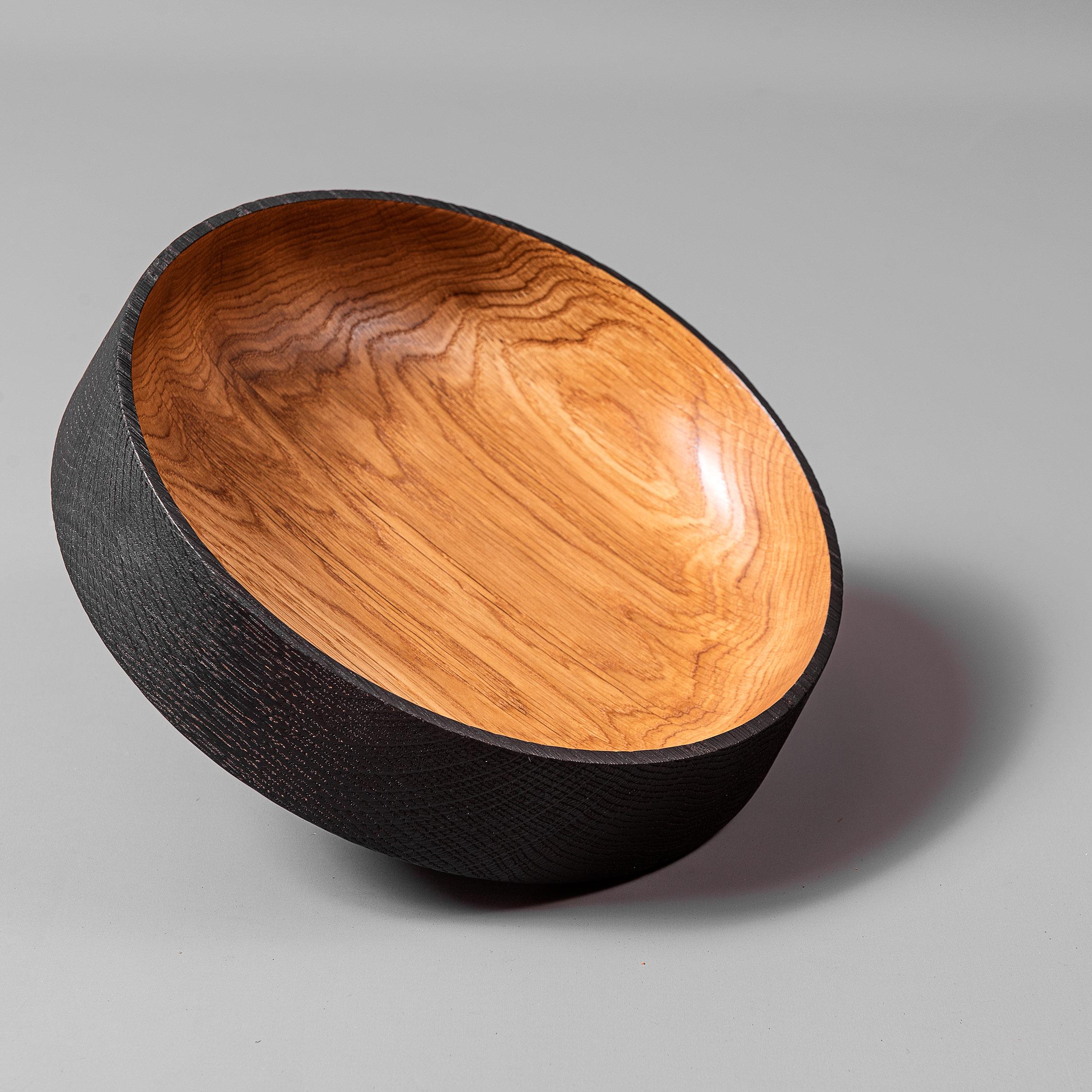 Modern Hand Turned Oak Japanese Yakisugi Bowl For Sale