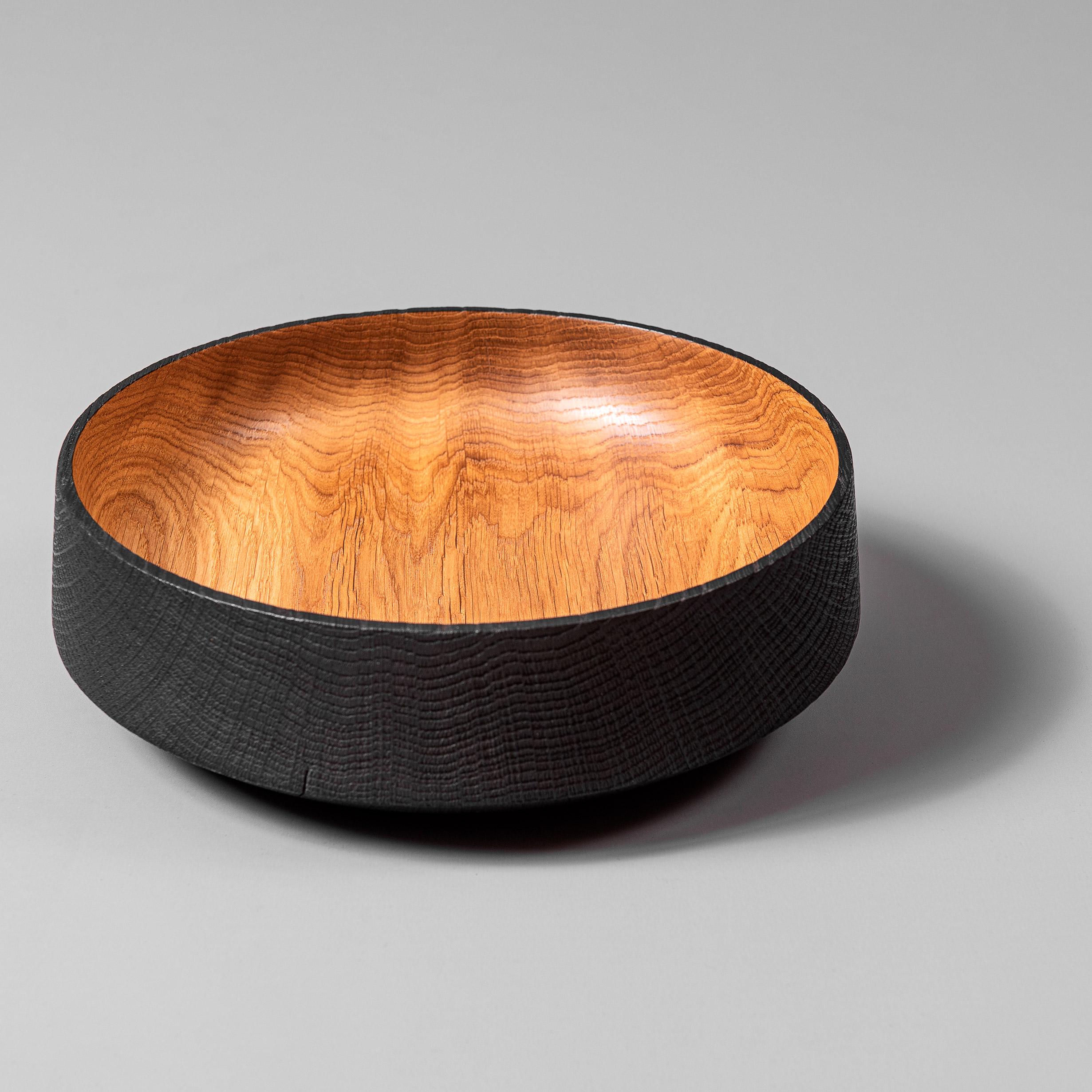 English Hand Turned Oak Japanese Yakisugi Bowl For Sale