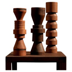 Hand-Turned Parota Wood Sculptural Totems, Set of 3 "Tótems-OG"