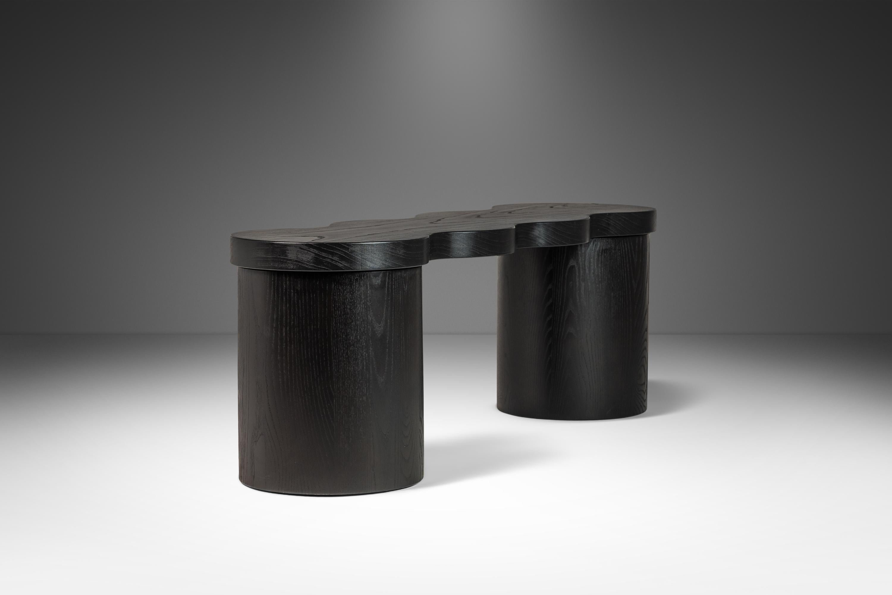 Organic Modern Hand-Turned Sculptural Bench in Solid Ebonized Ash by Mark Leblanc, c. 2000s For Sale