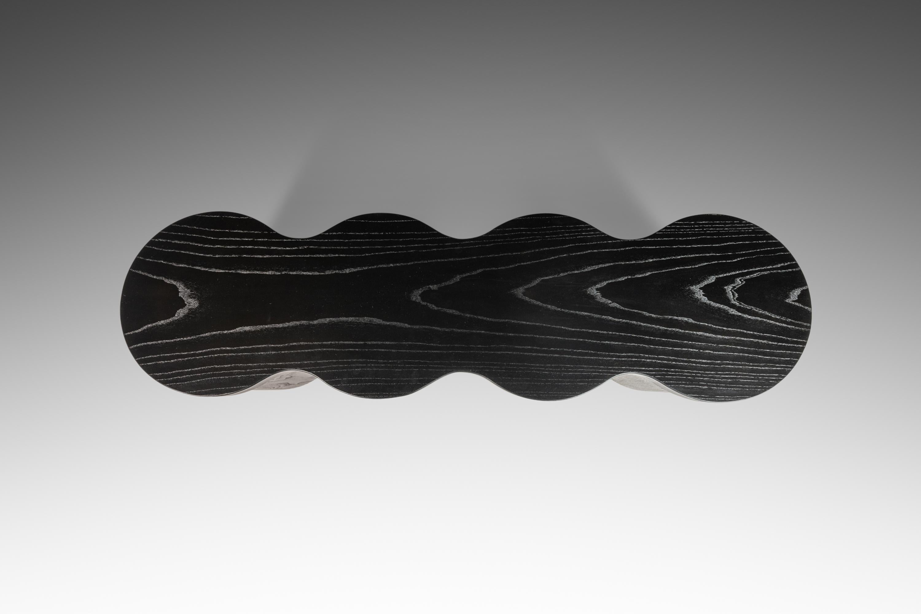 American Hand-Turned Sculptural Bench in Solid Ebonized Ash by Mark Leblanc, c. 2000s For Sale