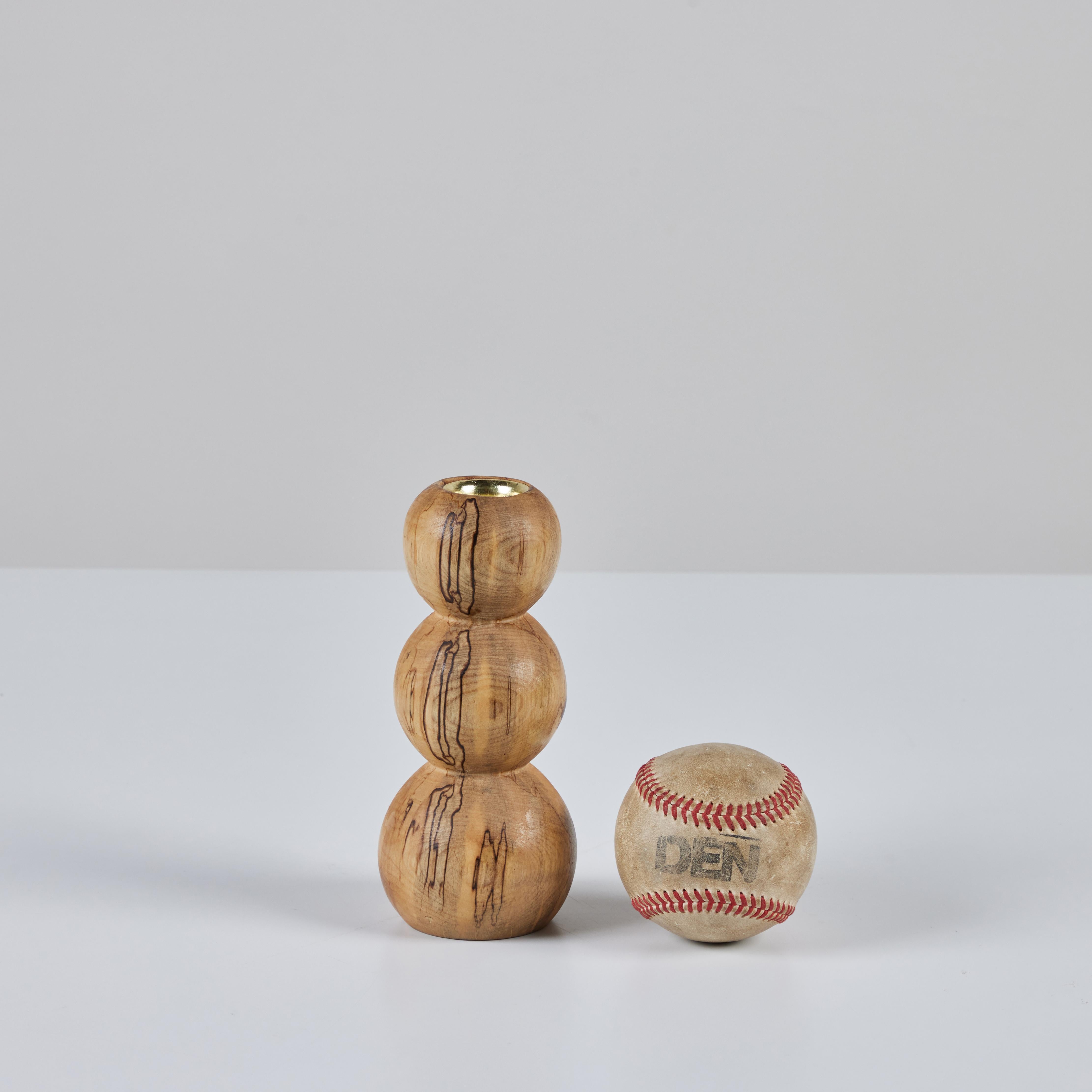 Arts and Crafts Hand Turned Spalted Birch Bubble Candlestick Holder by Evan Segota For Sale