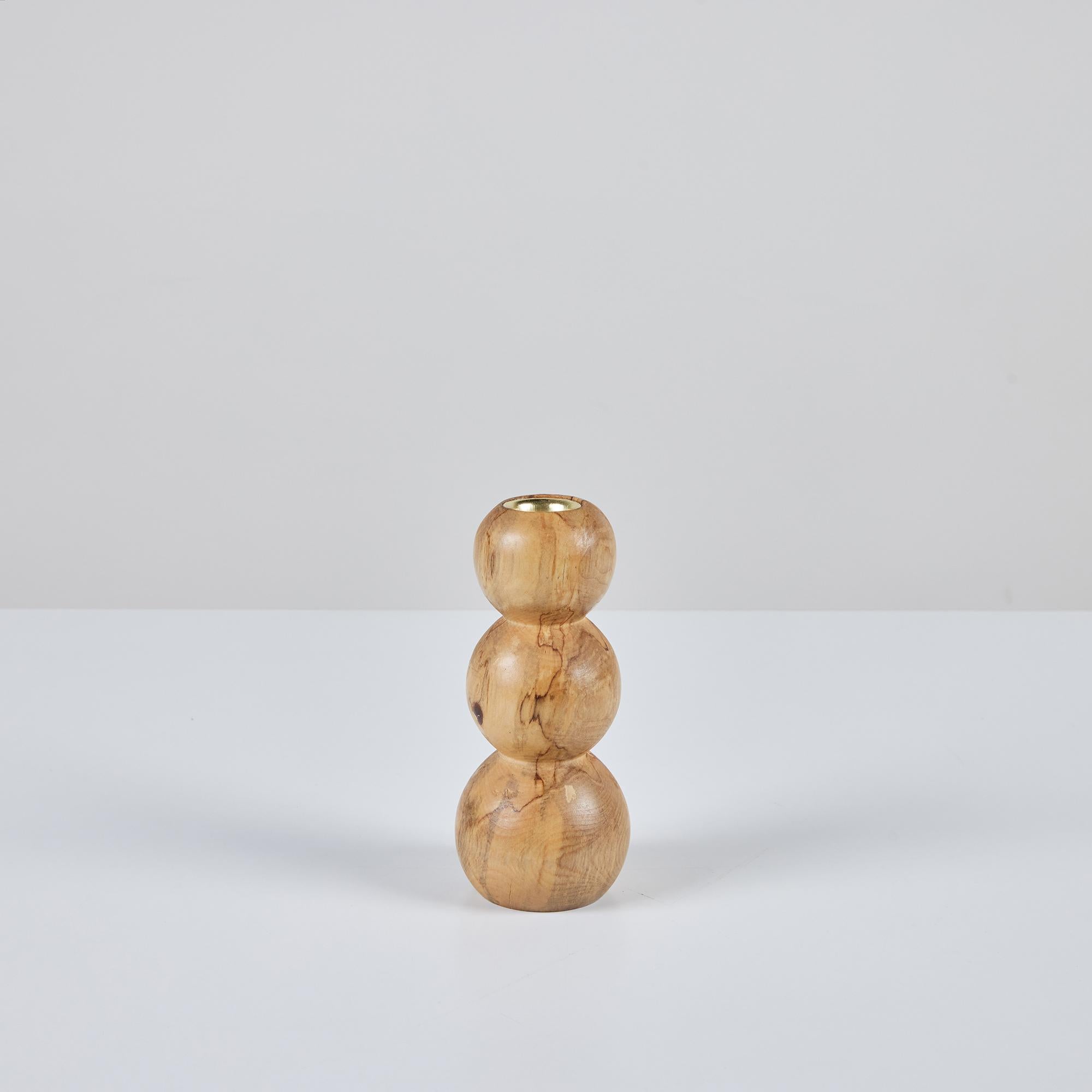American Hand Turned Spalted Birch Bubble Candlestick Holder by Evan Segota For Sale