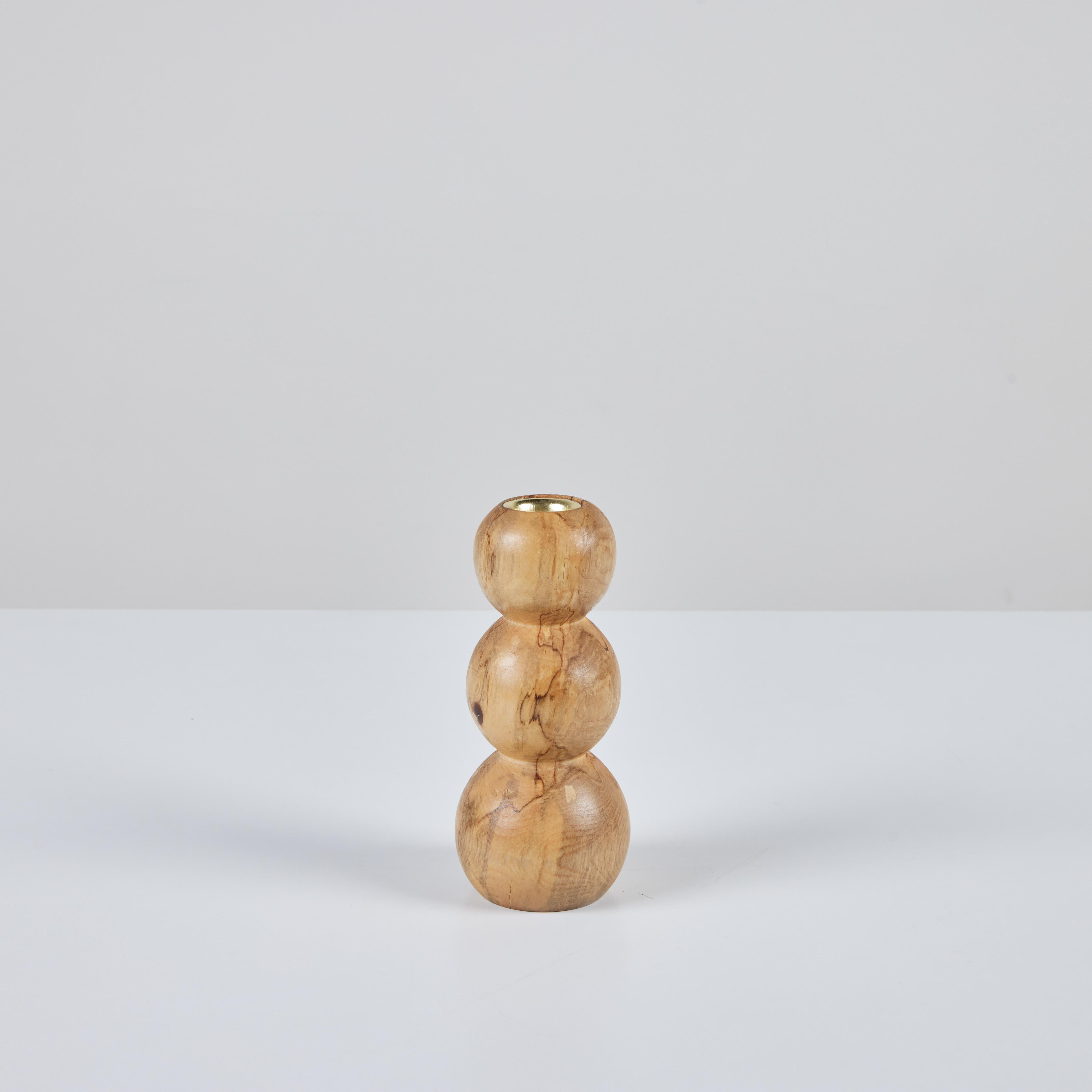 Hand-Crafted Hand Turned Spalted Birch Bubble Candlestick Holder by Evan Segota For Sale