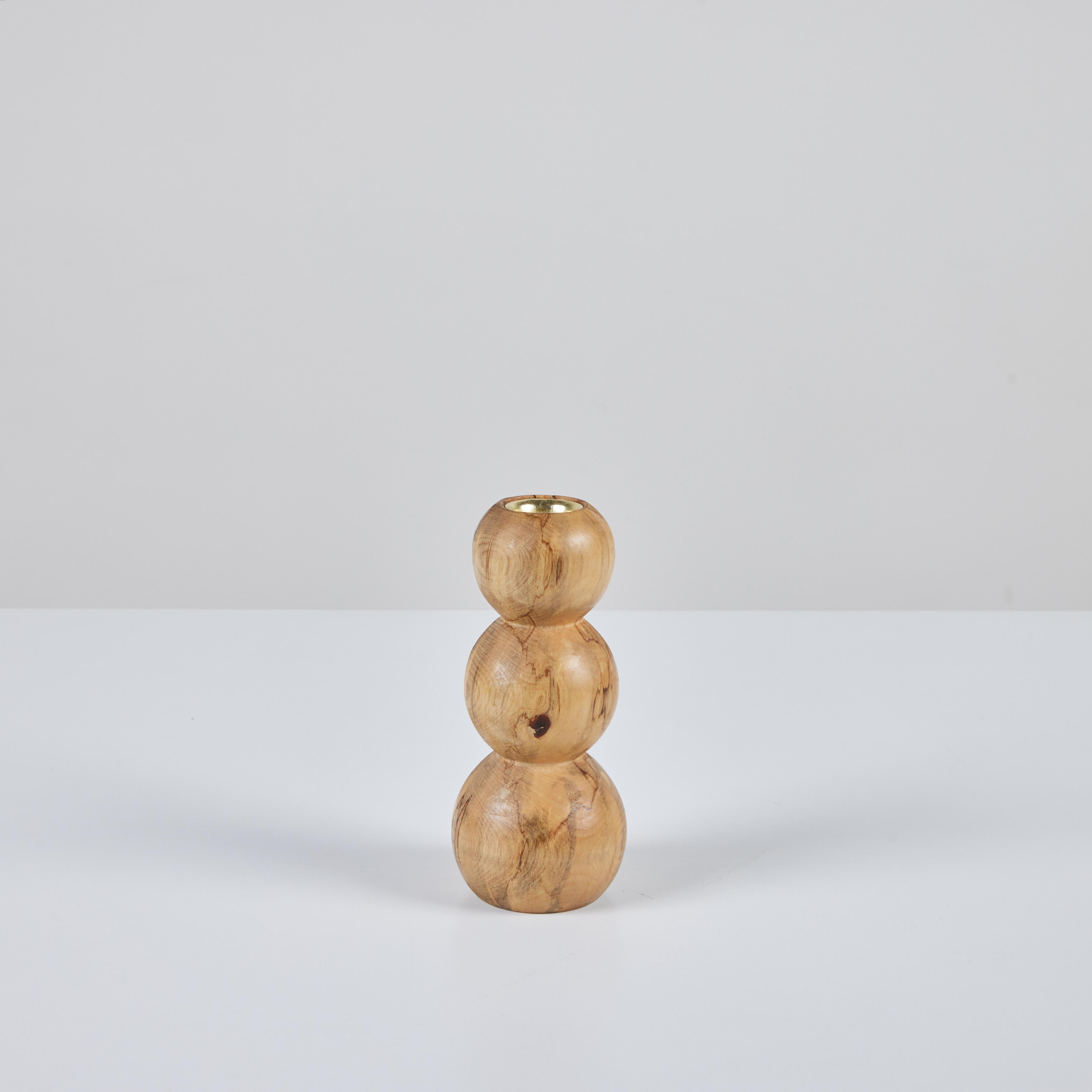 Hand Turned Spalted Birch Bubble Candlestick Holder by Evan Segota In Excellent Condition For Sale In Los Angeles, CA