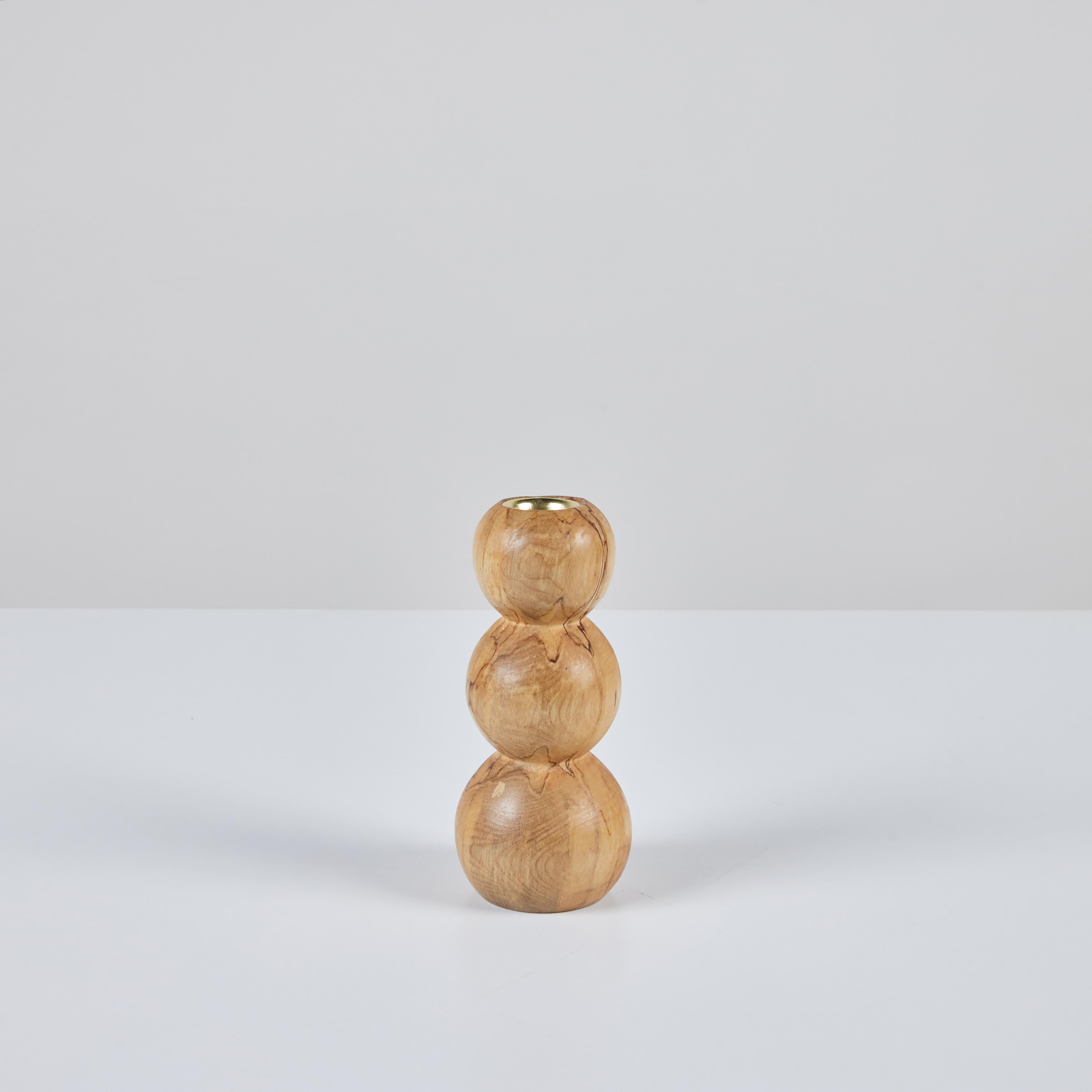 Contemporary Hand Turned Spalted Birch Bubble Candlestick Holder by Evan Segota For Sale