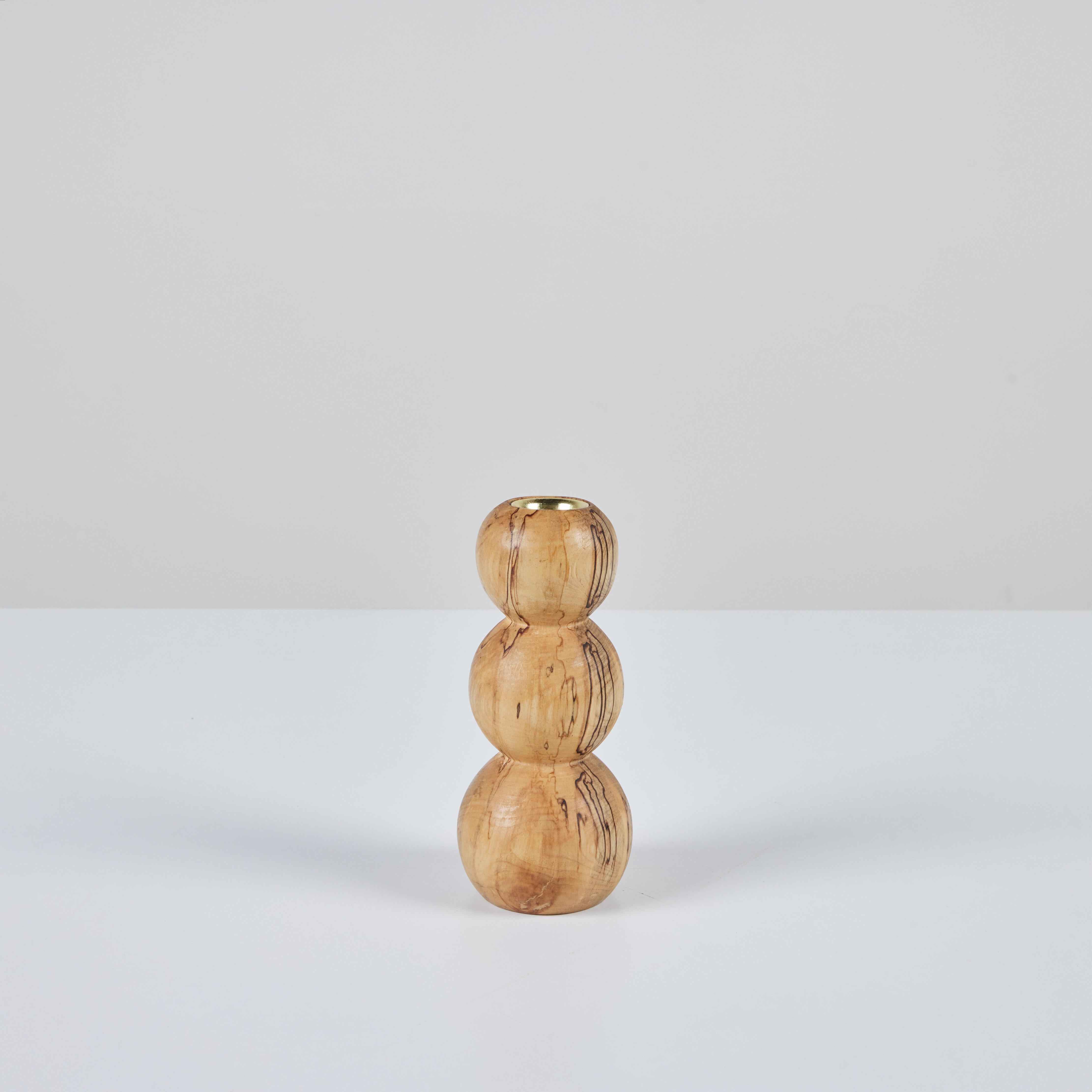 Hand Turned Spalted Birch Bubble Candlestick Holder by Evan Segota For Sale 1
