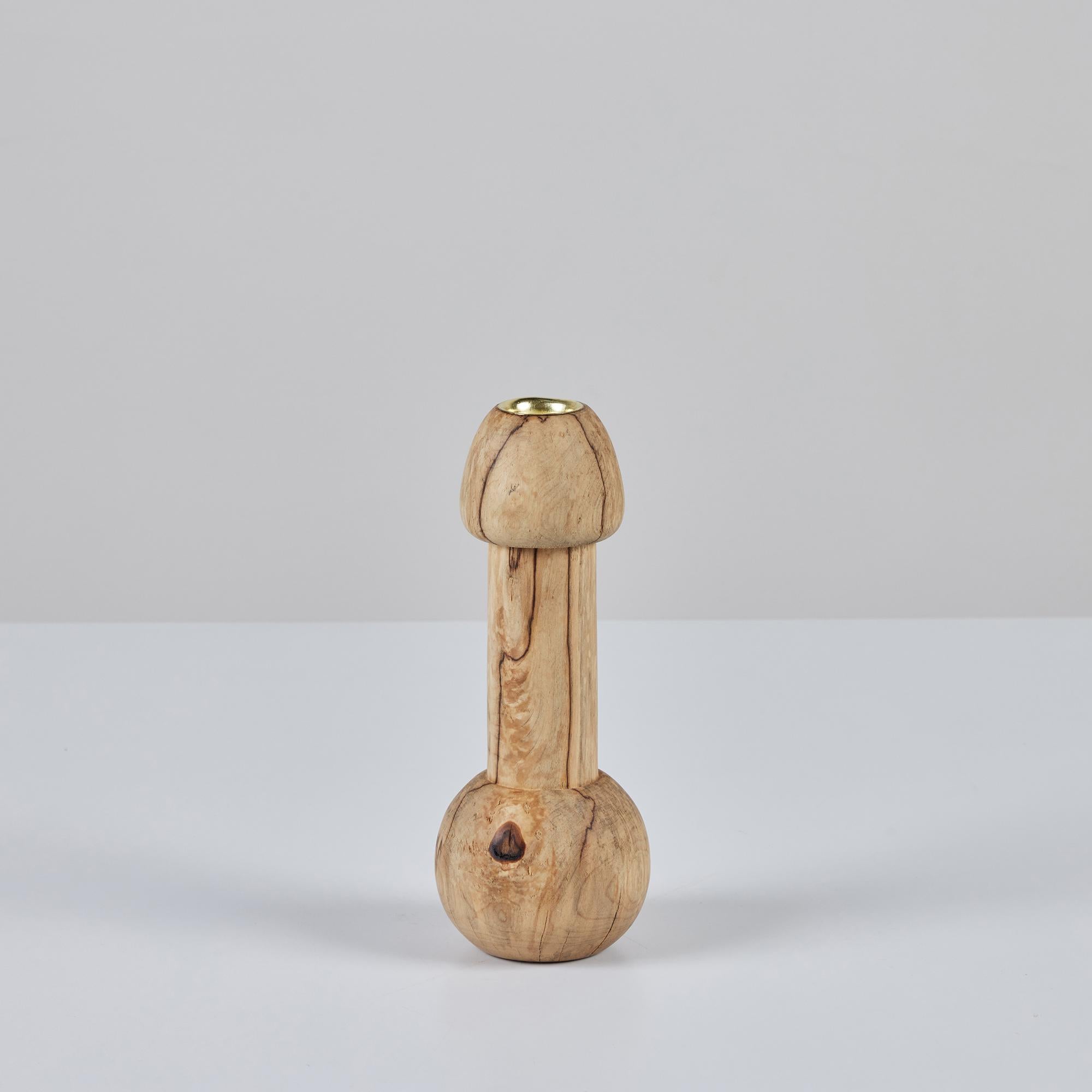 Hand Turned Spalted Birch Candlestick Holder by Evan Segota For Sale at