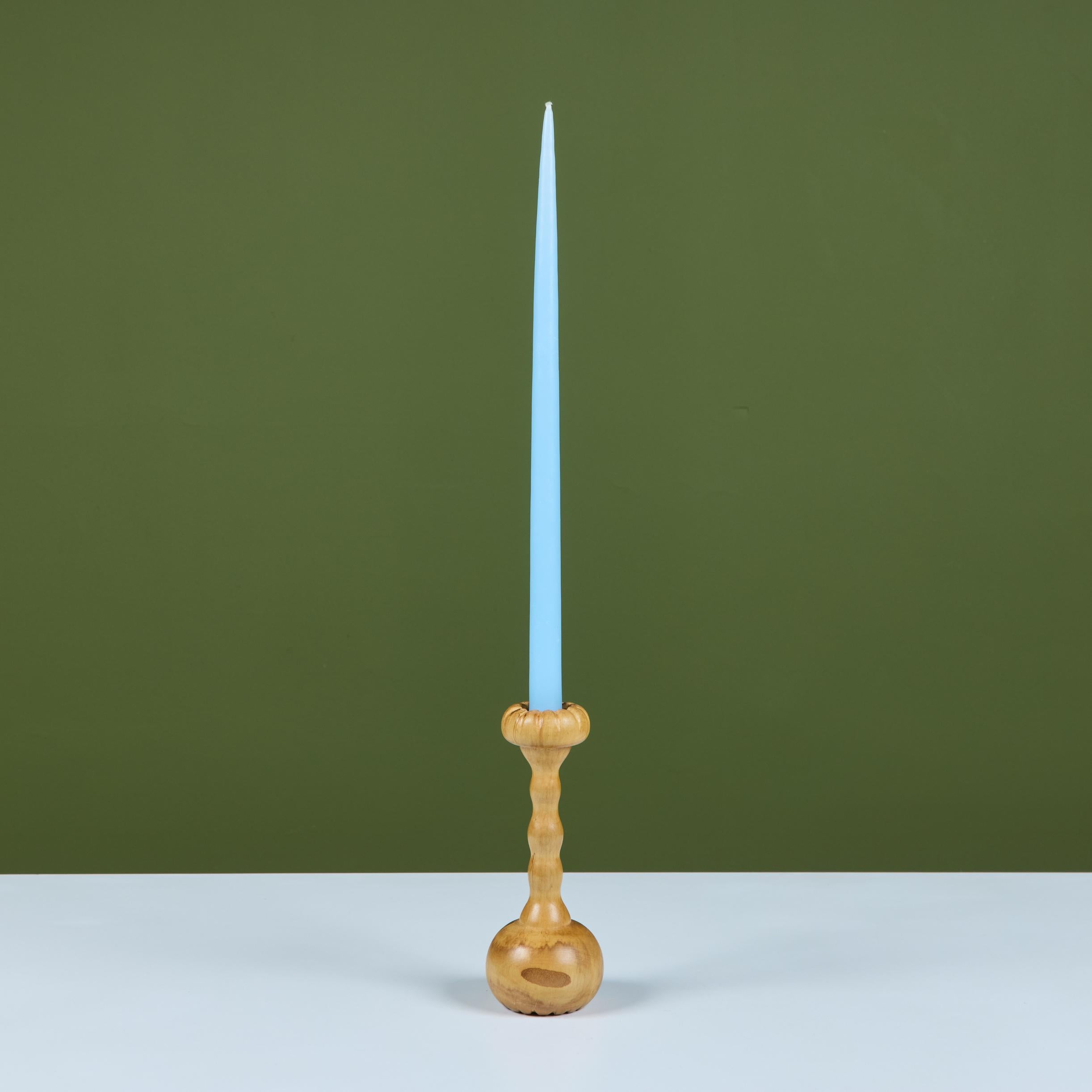 Moderno Hand Turned Spalted Birch Candlestick Holder by Evan Segota in vendita