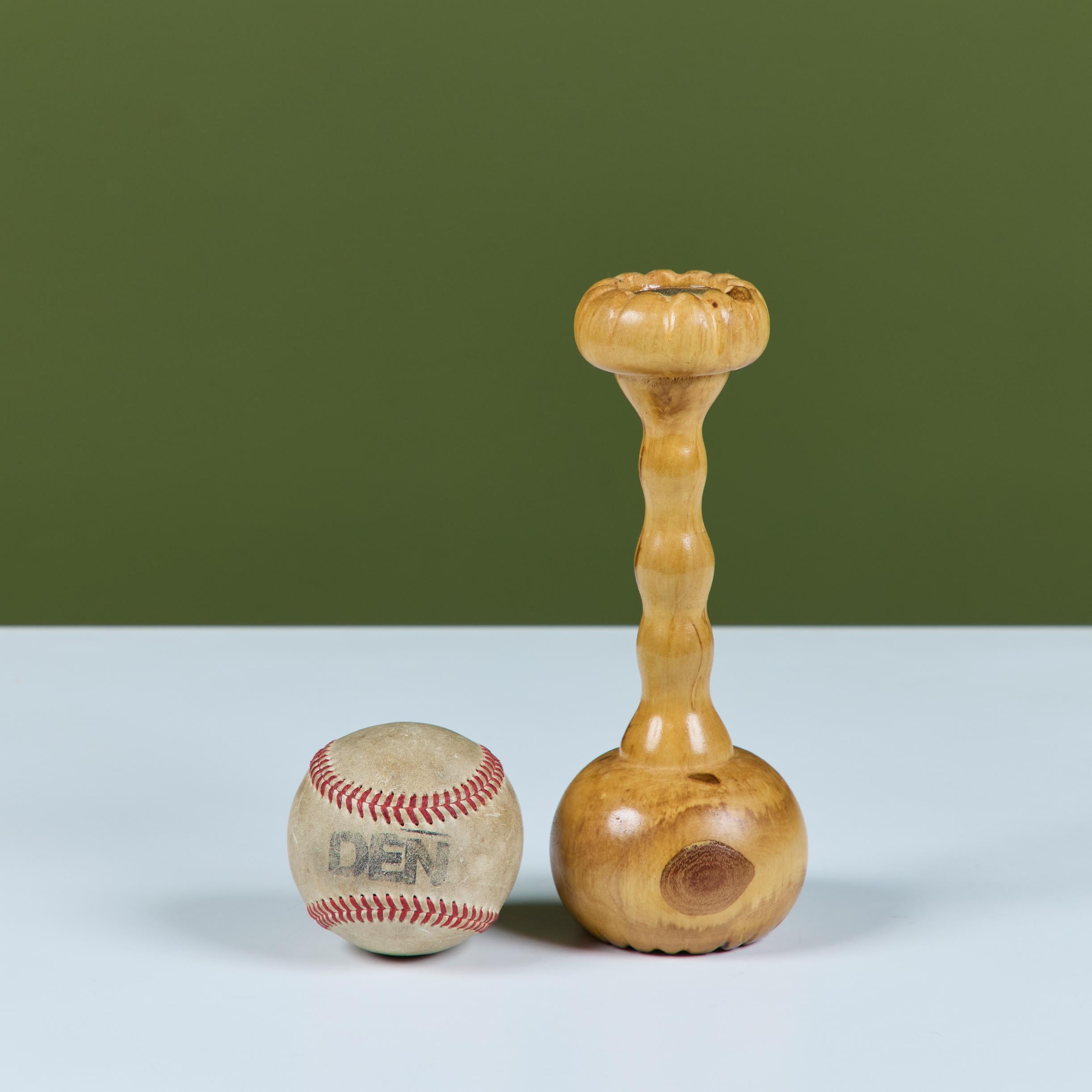 Americano Hand Turned Spalted Birch Candlestick Holder by Evan Segota in vendita