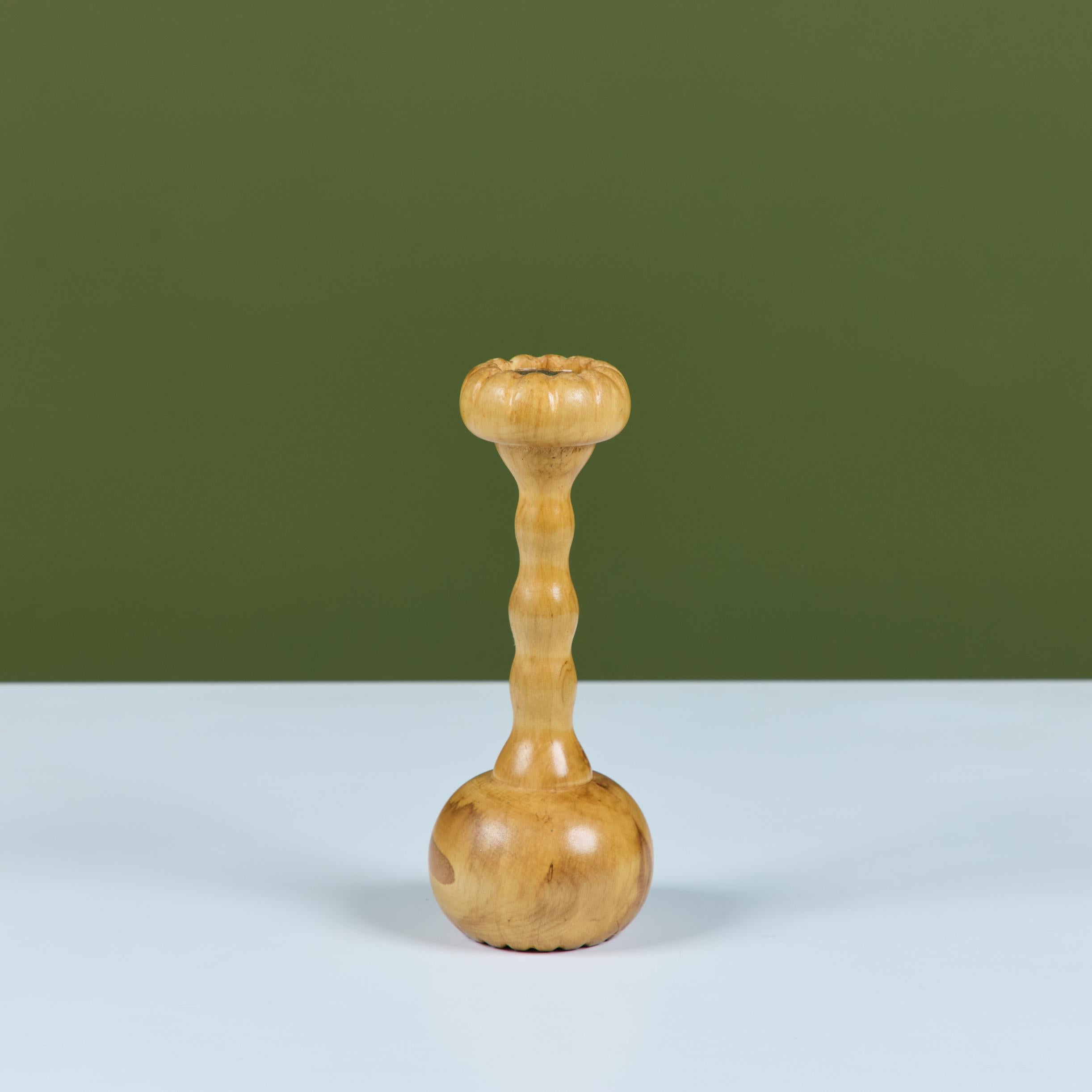 XXI secolo e contemporaneo Hand Turned Spalted Birch Candlestick Holder by Evan Segota in vendita