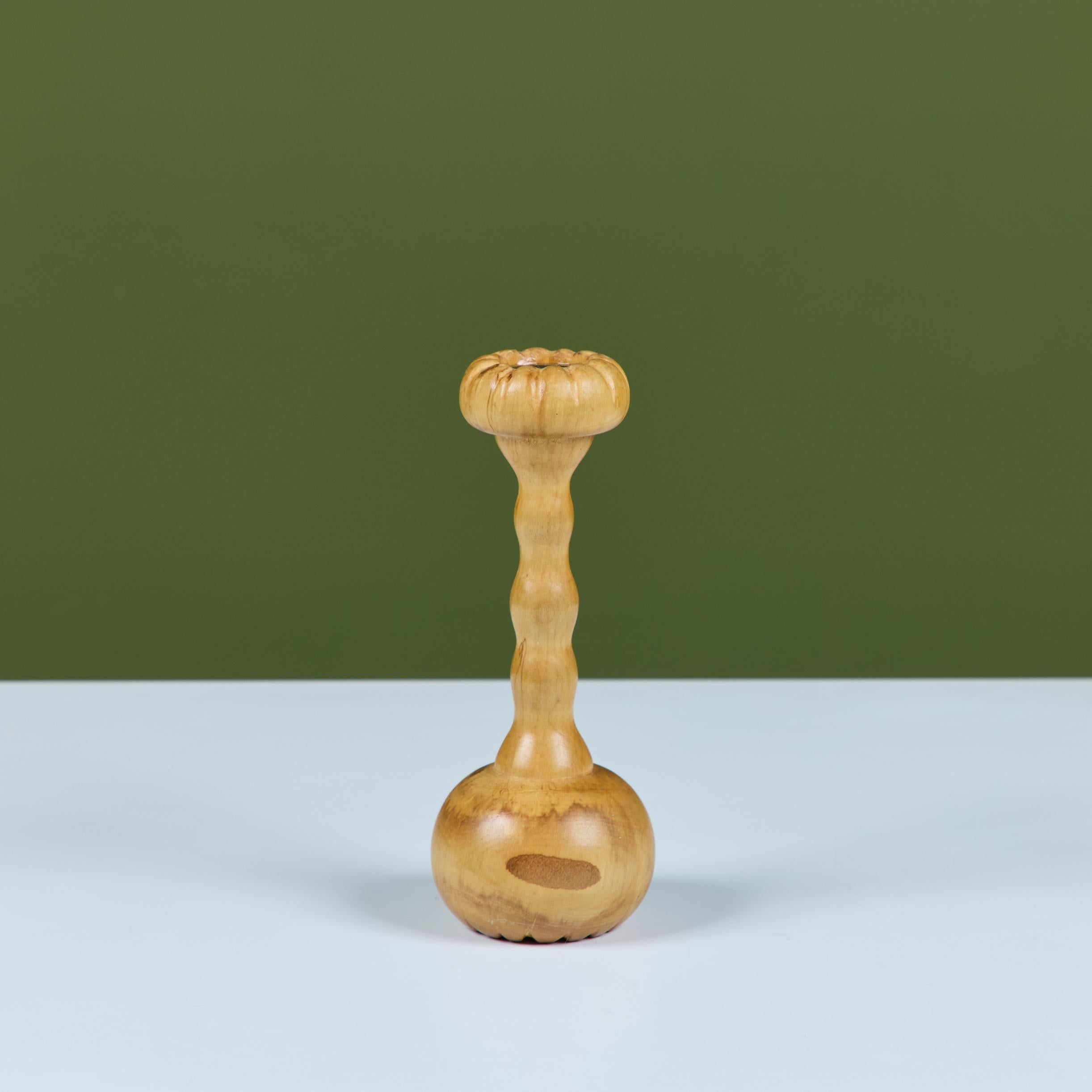 Ottone Hand Turned Spalted Birch Candlestick Holder by Evan Segota in vendita