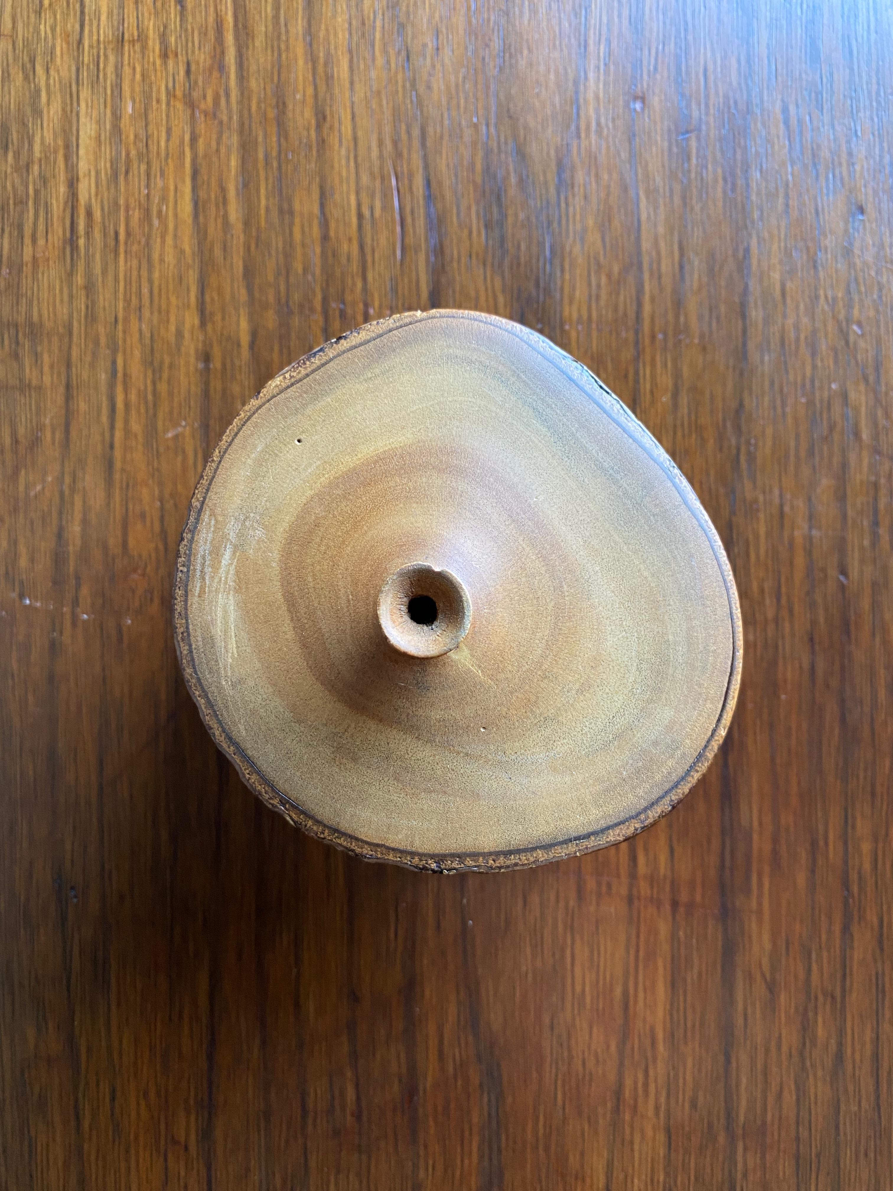Hand turned wooden bud vase, circa 1979.