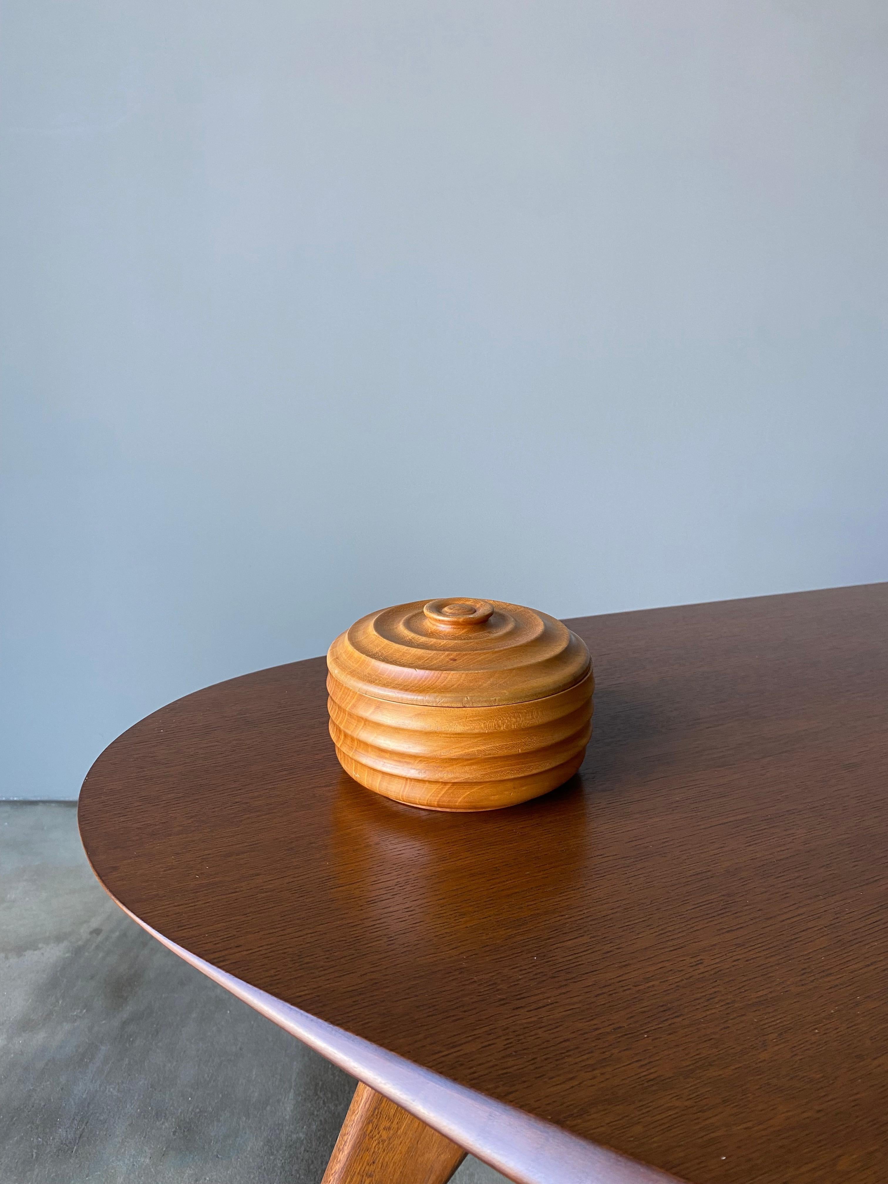 Mid-Century Modern Hand Turned Wooden Lidded Bowl, Circa 1980s