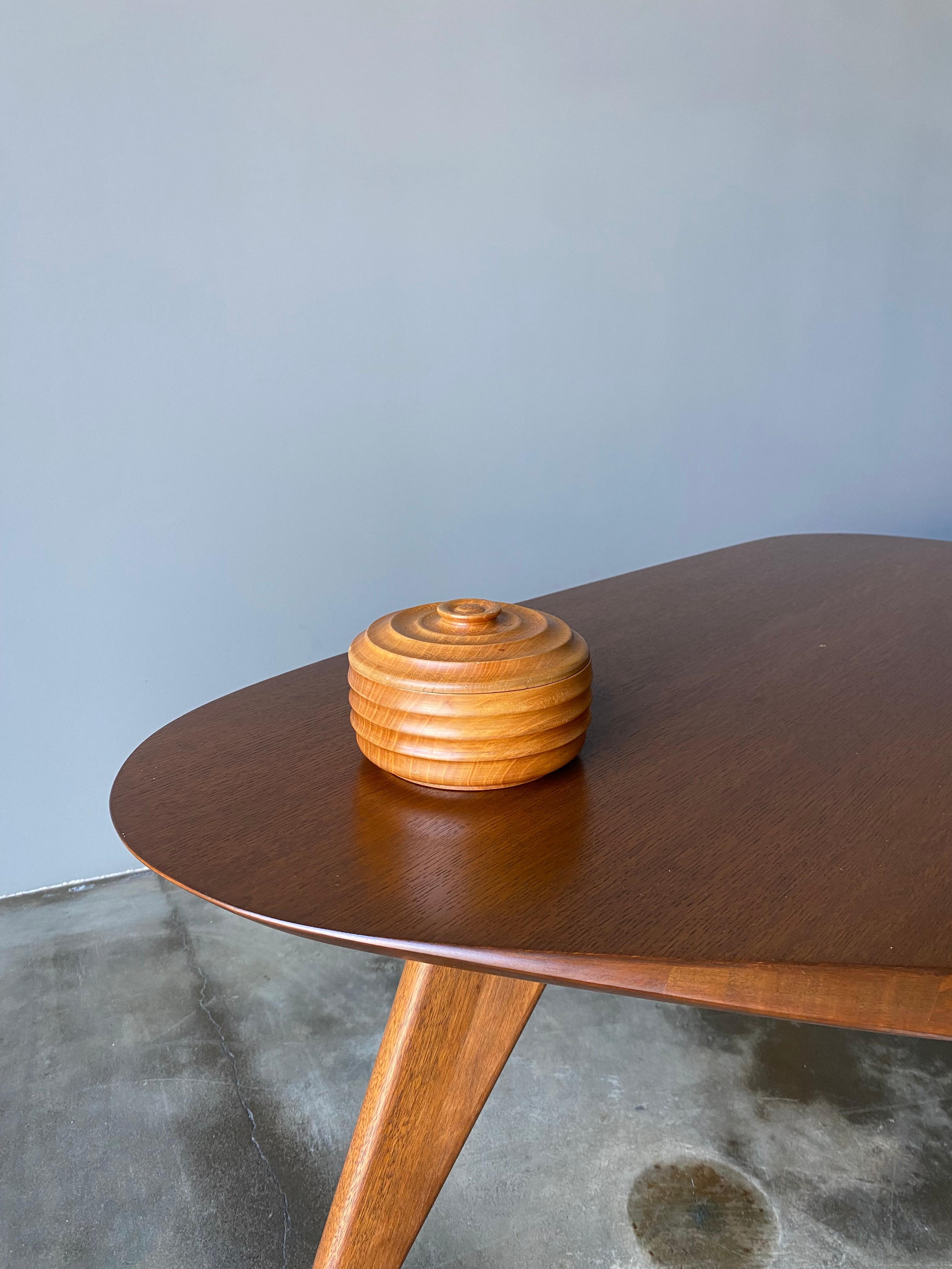 American Hand Turned Wooden Lidded Bowl, Circa 1980s