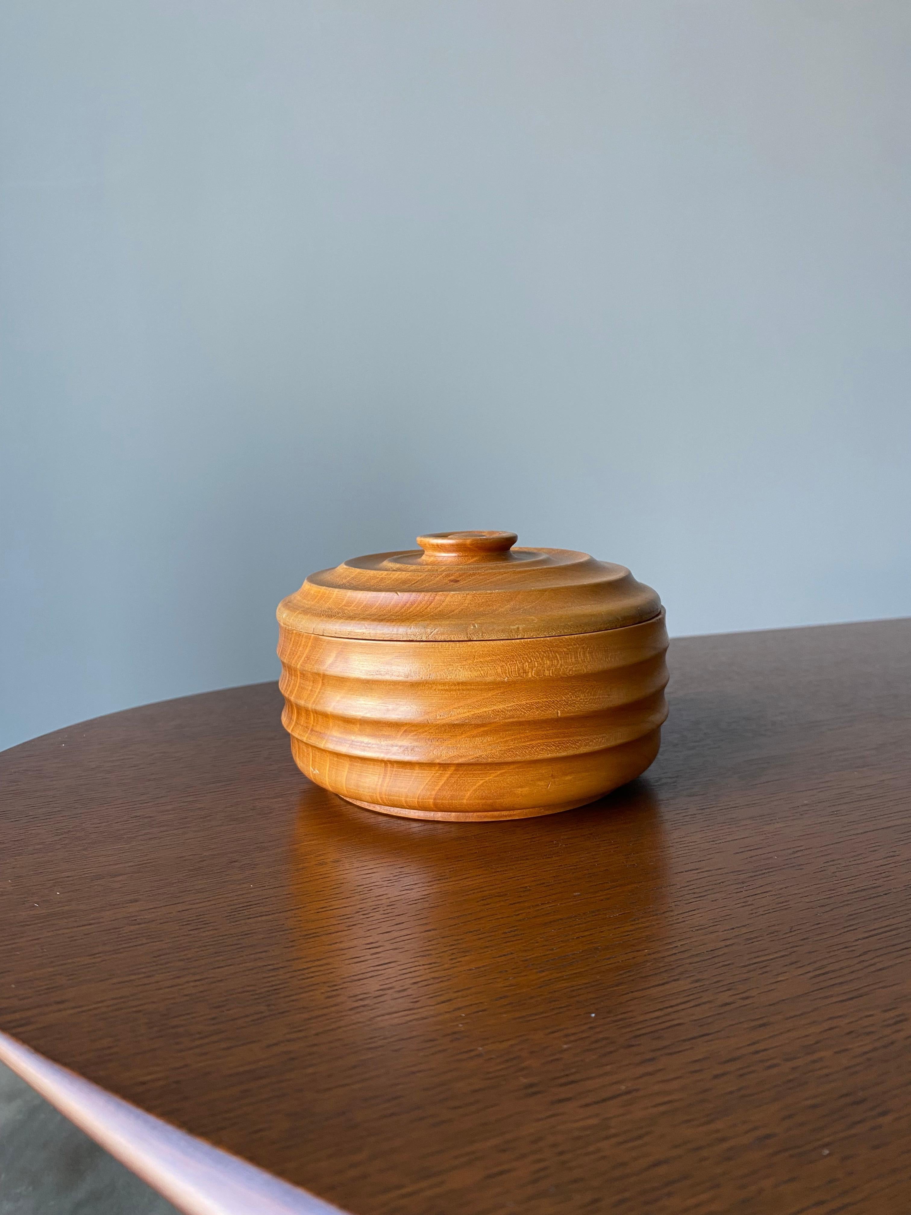 Hand-Crafted Hand Turned Wooden Lidded Bowl, Circa 1980s
