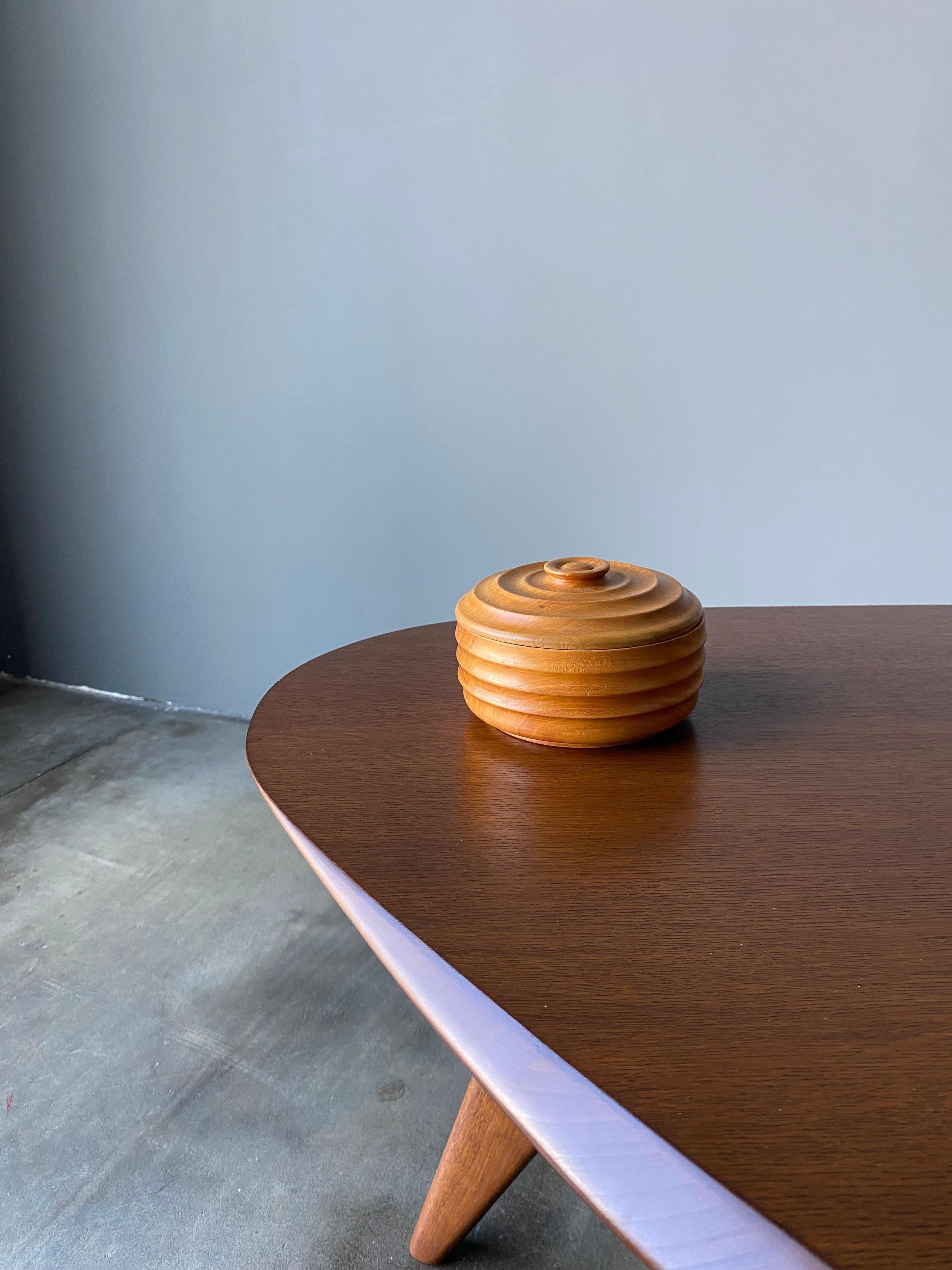 Hand Turned Wooden Lidded Bowl, Circa 1980s 2