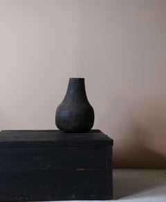 Hand Turned Wooden Vase with Hand Carved Surface in Ebonised Oak. In Stock