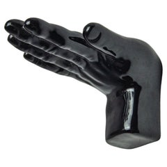 "Hand" wall candlesticks, black ceramic, France, 1980