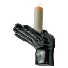 Candeleros de pared "Mano", cerámica negra, Francia, 1980