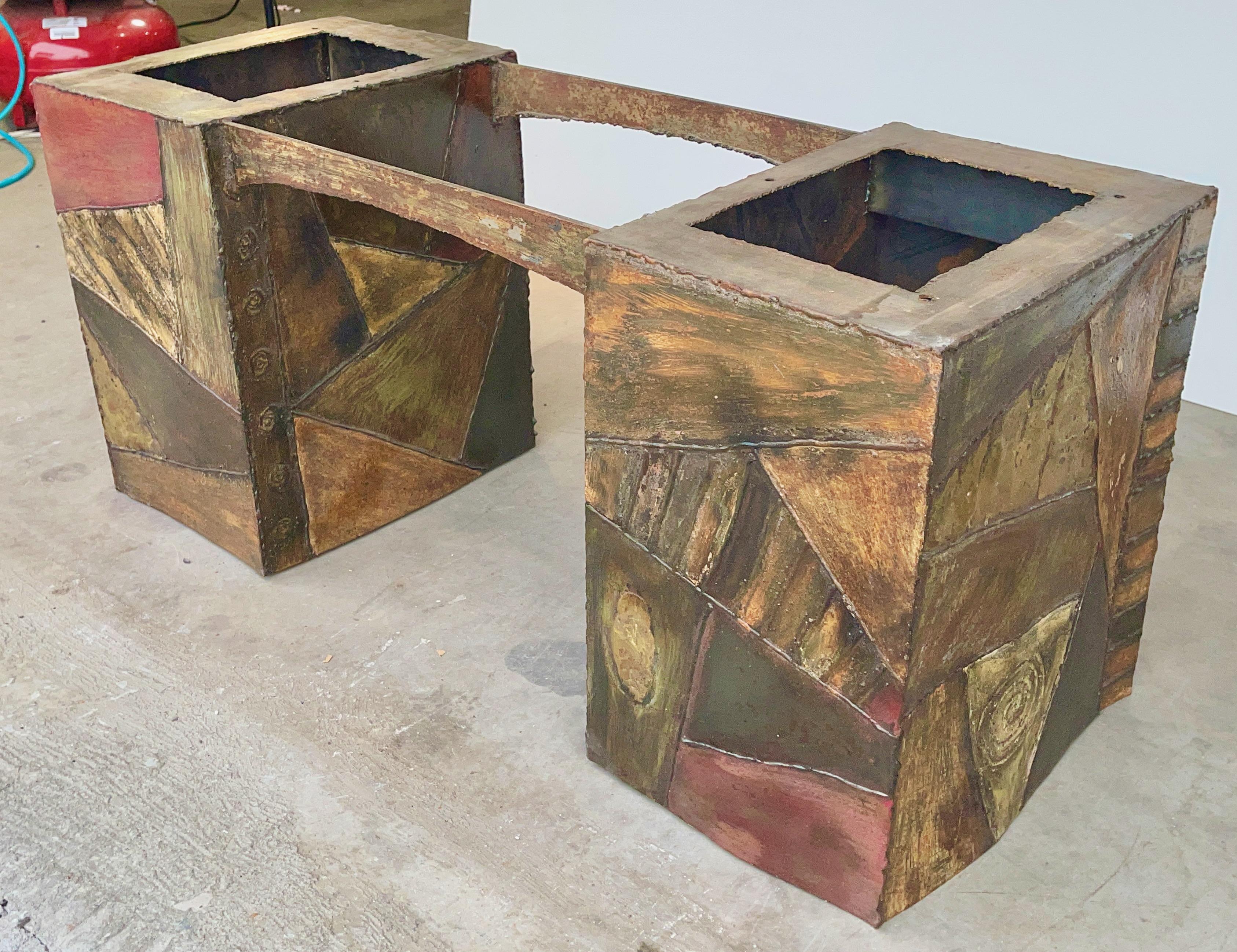 Hand-Welded Cubes Cocktail Table with Slate Top After Paul Evans For Sale 5