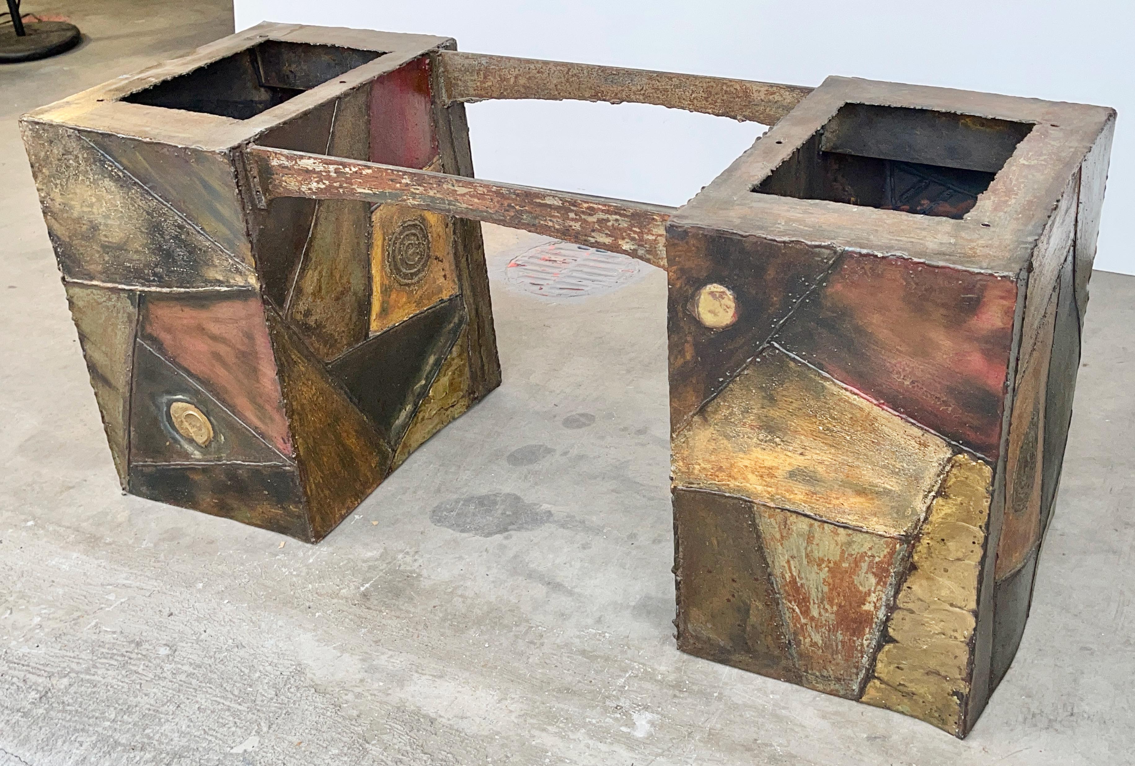 Hand-Welded Cubes Cocktail Table with Slate Top After Paul Evans For Sale 11