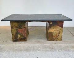 Hand-Welded Cubes Cocktail Table with Slate Top After Paul Evans