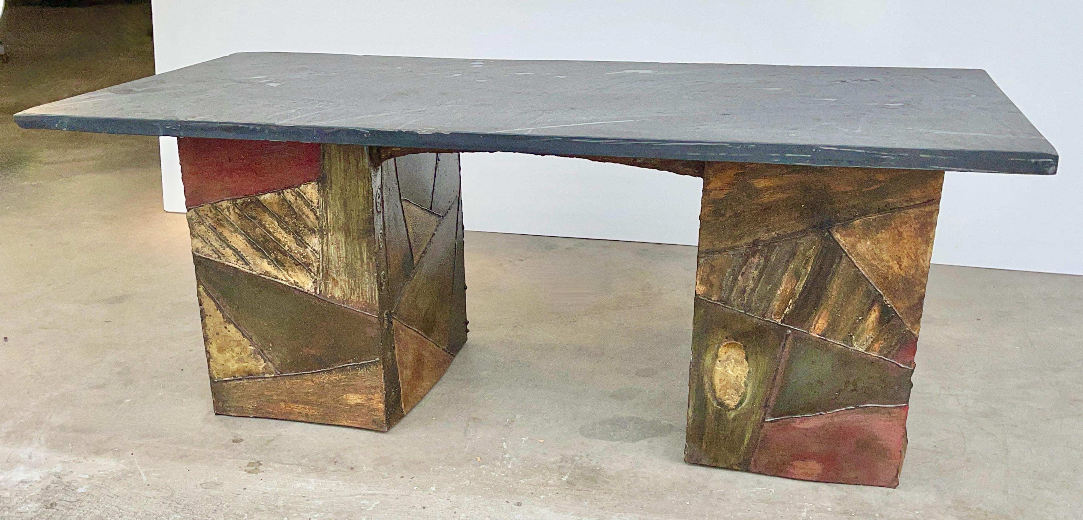 American Hand-Welded Cubes Cocktail Table with Slate Top After Paul Evans For Sale