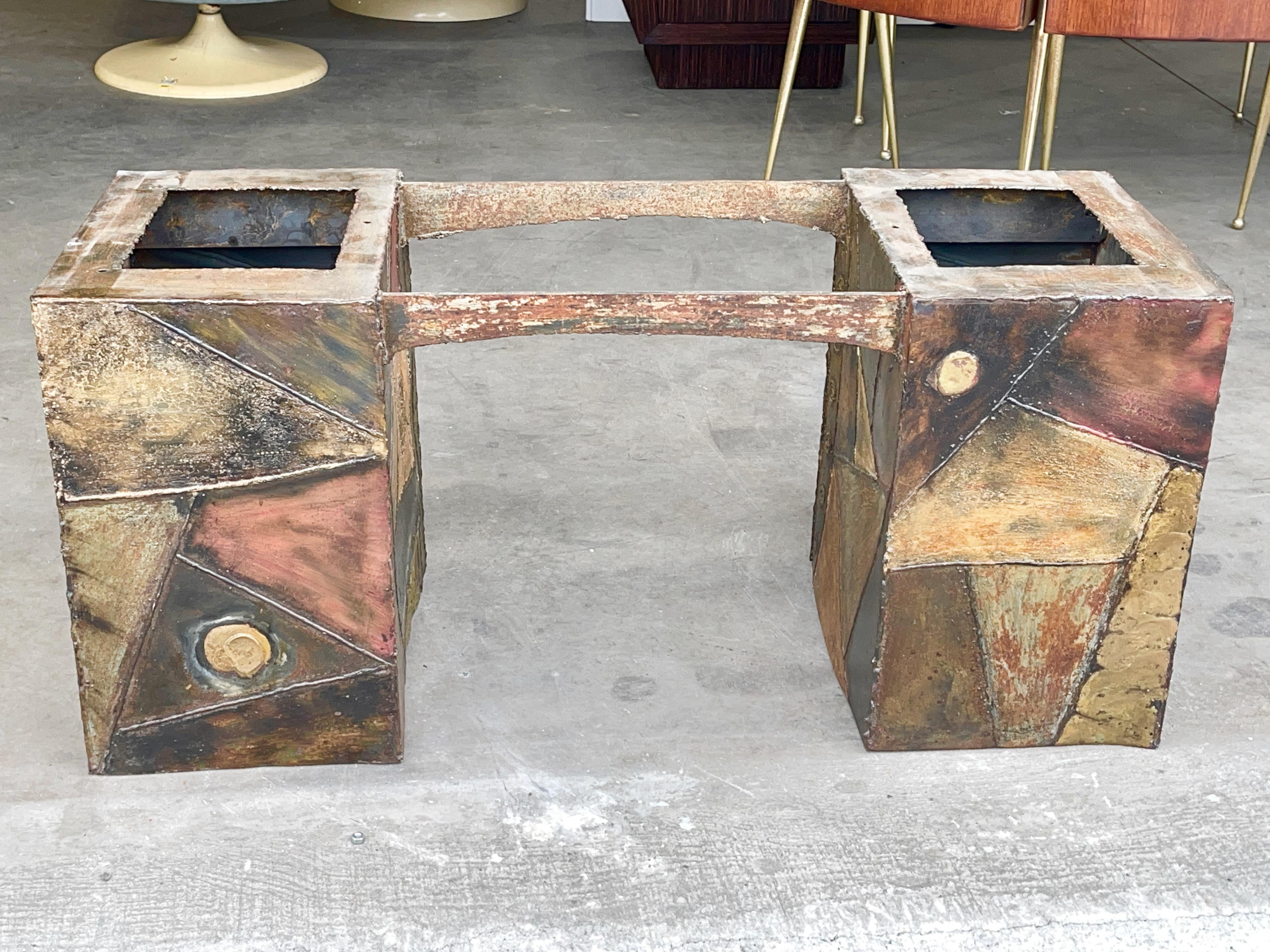 Cut Steel Hand-Welded Cubes Cocktail Table with Slate Top After Paul Evans For Sale