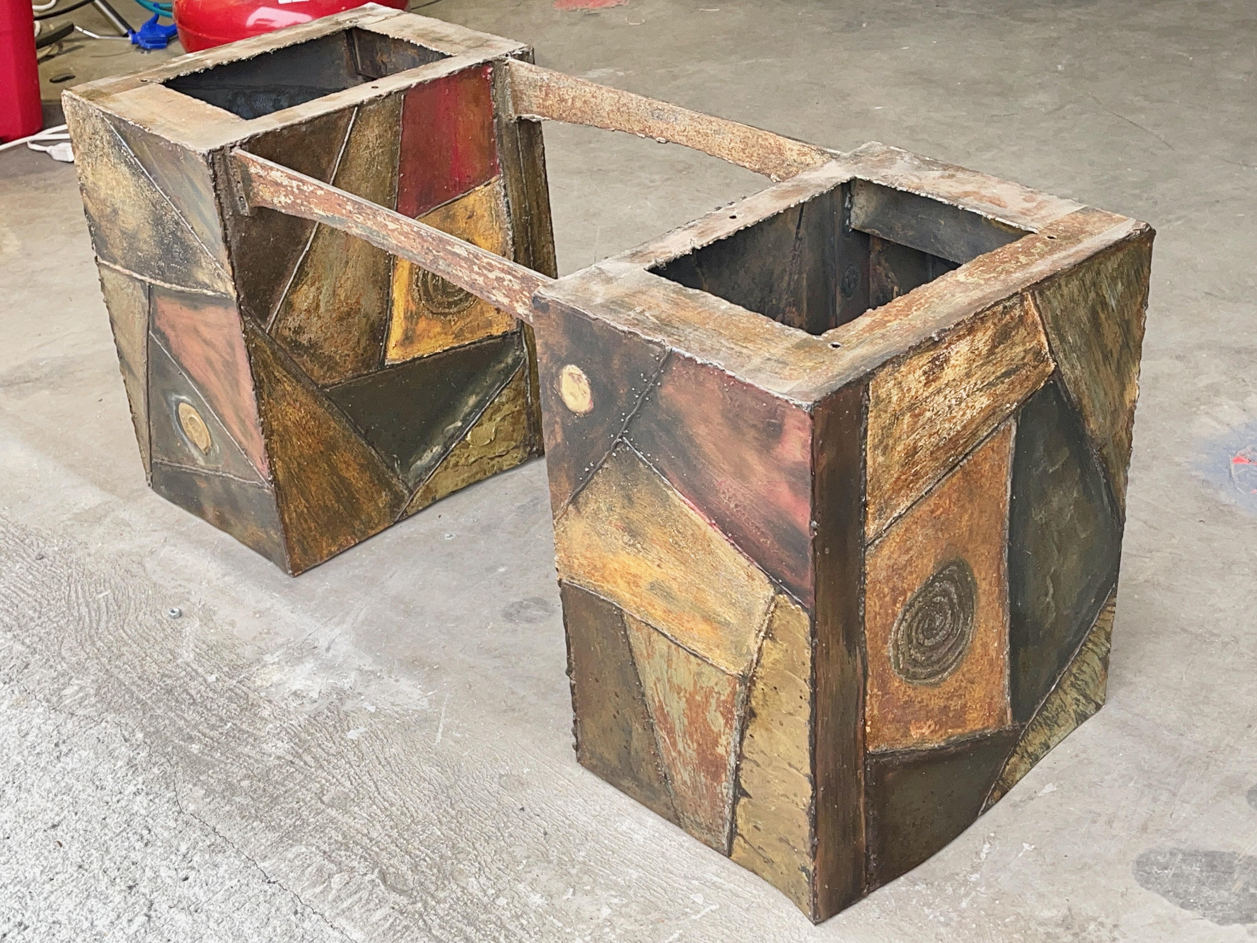 Hand-Welded Cubes Cocktail Table with Slate Top After Paul Evans For Sale 1