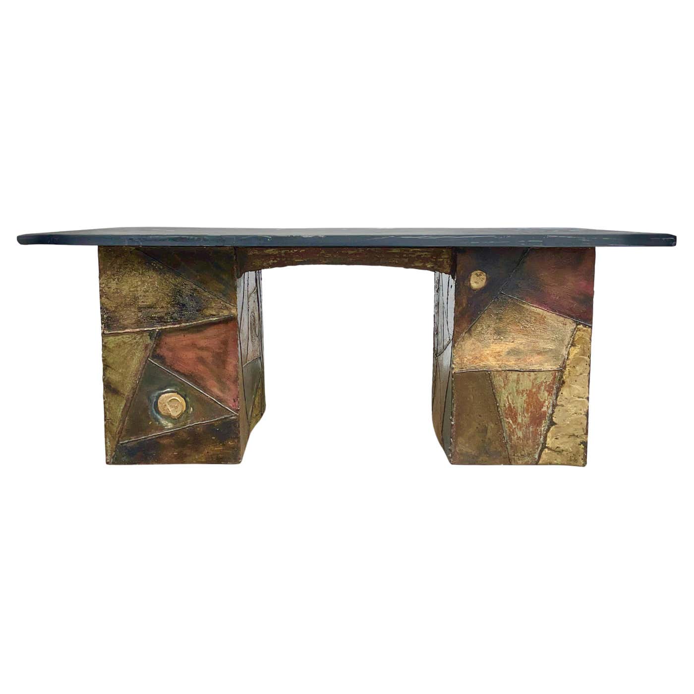 Hand-Welded Cubes Cocktail Table with Slate Top After Paul Evans For ...