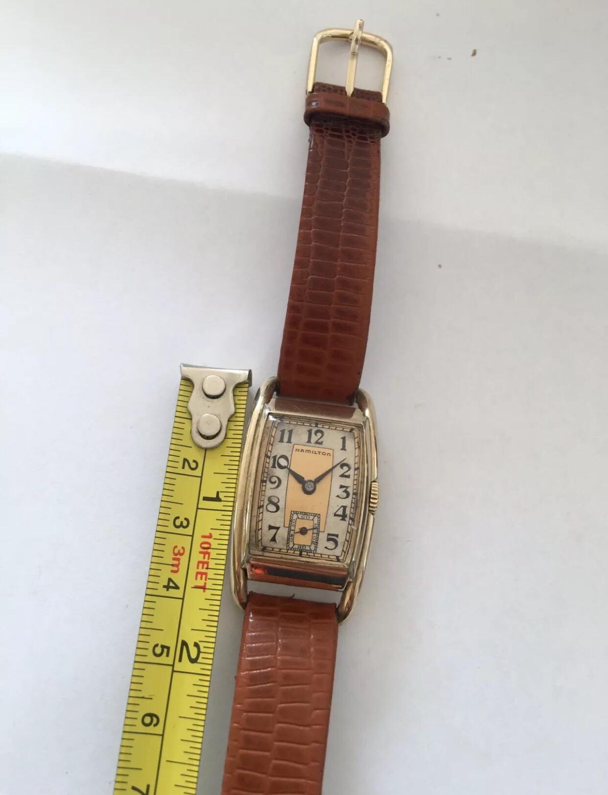Hand-Winding 14 Karat Gold Filled 1950s Vintage Hamilton Wristwatch For Sale 3