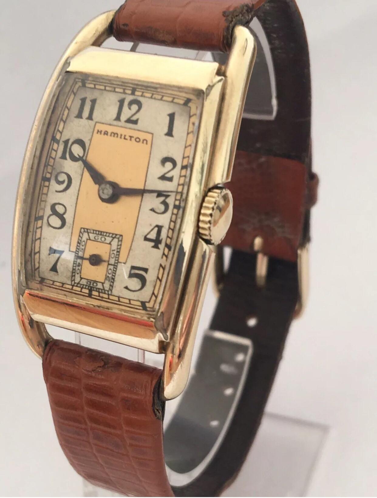 Hand-Winding 14 Karat Gold Filled 1950s Vintage Hamilton Wristwatch For Sale 6