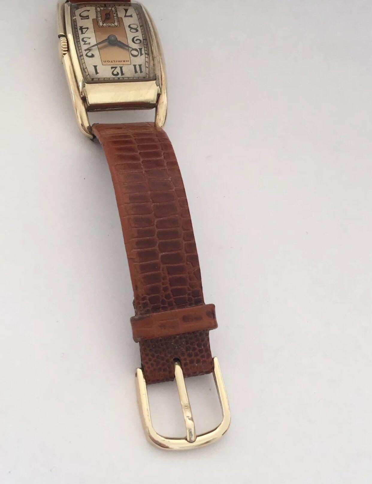 Hand-Winding 14 Karat Gold Filled 1950s Vintage Hamilton Wristwatch For Sale 2