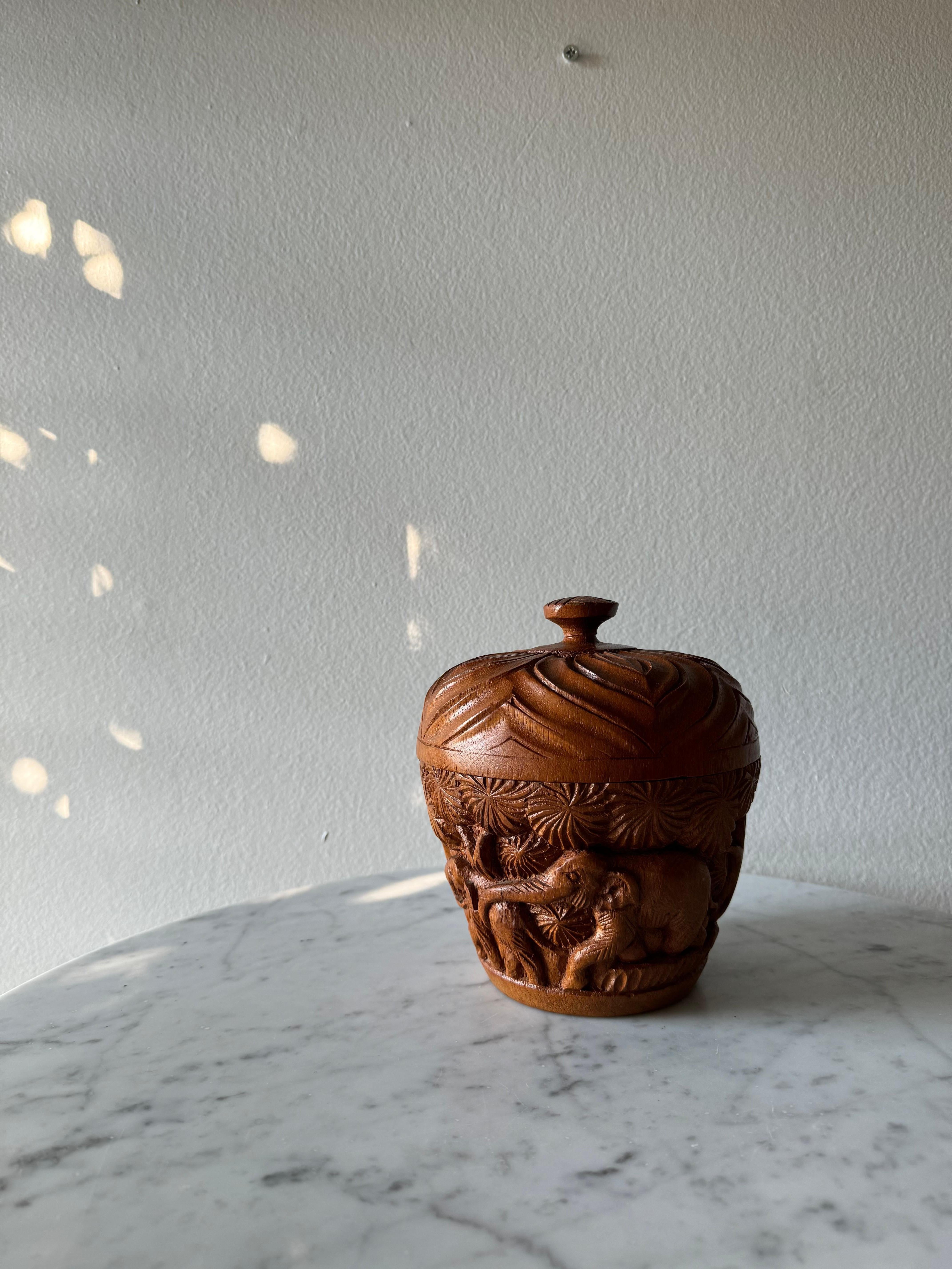 Modern Hand Carved Wooden Lidded Jar/Pot. For Sale