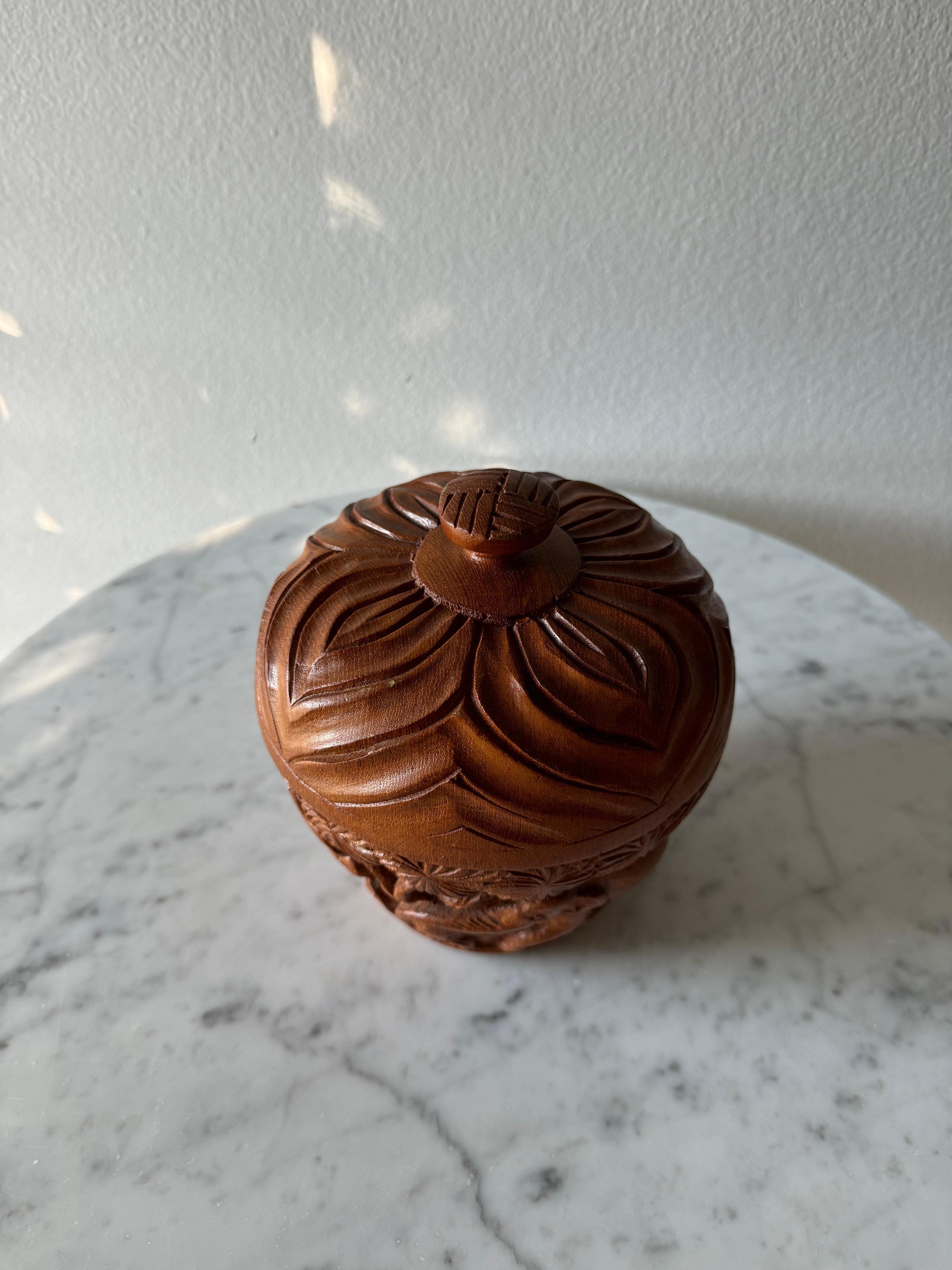 Hand-Carved Hand Carved Wooden Lidded Jar/Pot. For Sale