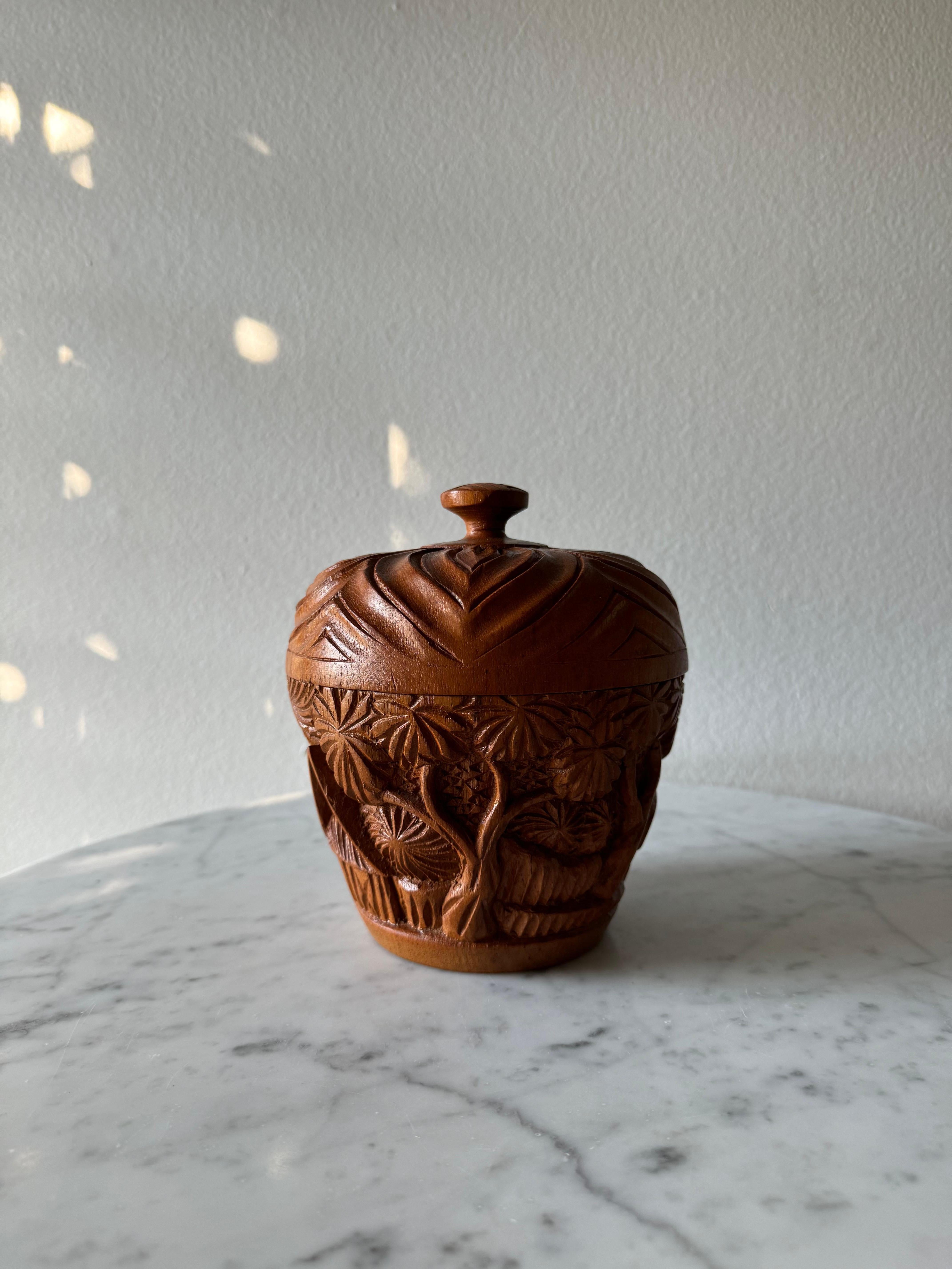Late 20th Century Hand Carved Wooden Lidded Jar/Pot. For Sale