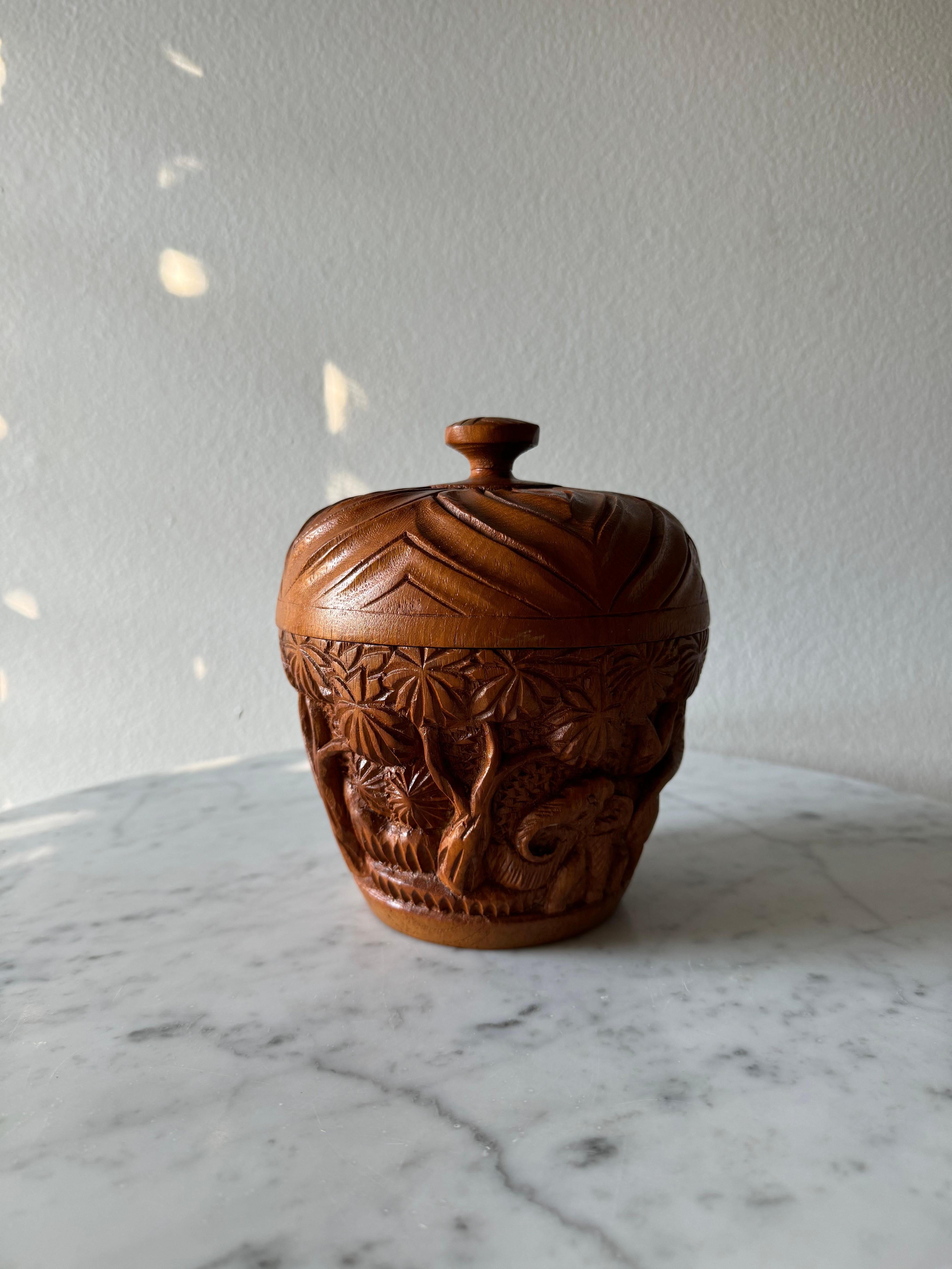 Hand Carved Wooden Lidded Jar/Pot. For Sale 1