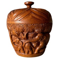 Hand Carved Wooden Lidded Jar/Pot.