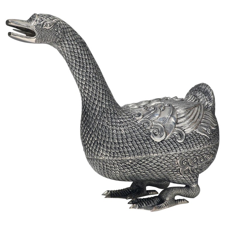 HandWorked Contemporary Solid Silver Goose Box For Sale at 1stDibs