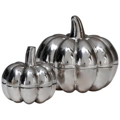 Hand-Worked Contemporary Solid Silver Pumpkin Boxes, Set of Two