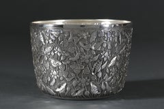Hand-Worked Solid Silver Bowl, Hand-Chased Lotus Pond, Chinoiserie Centerpiece