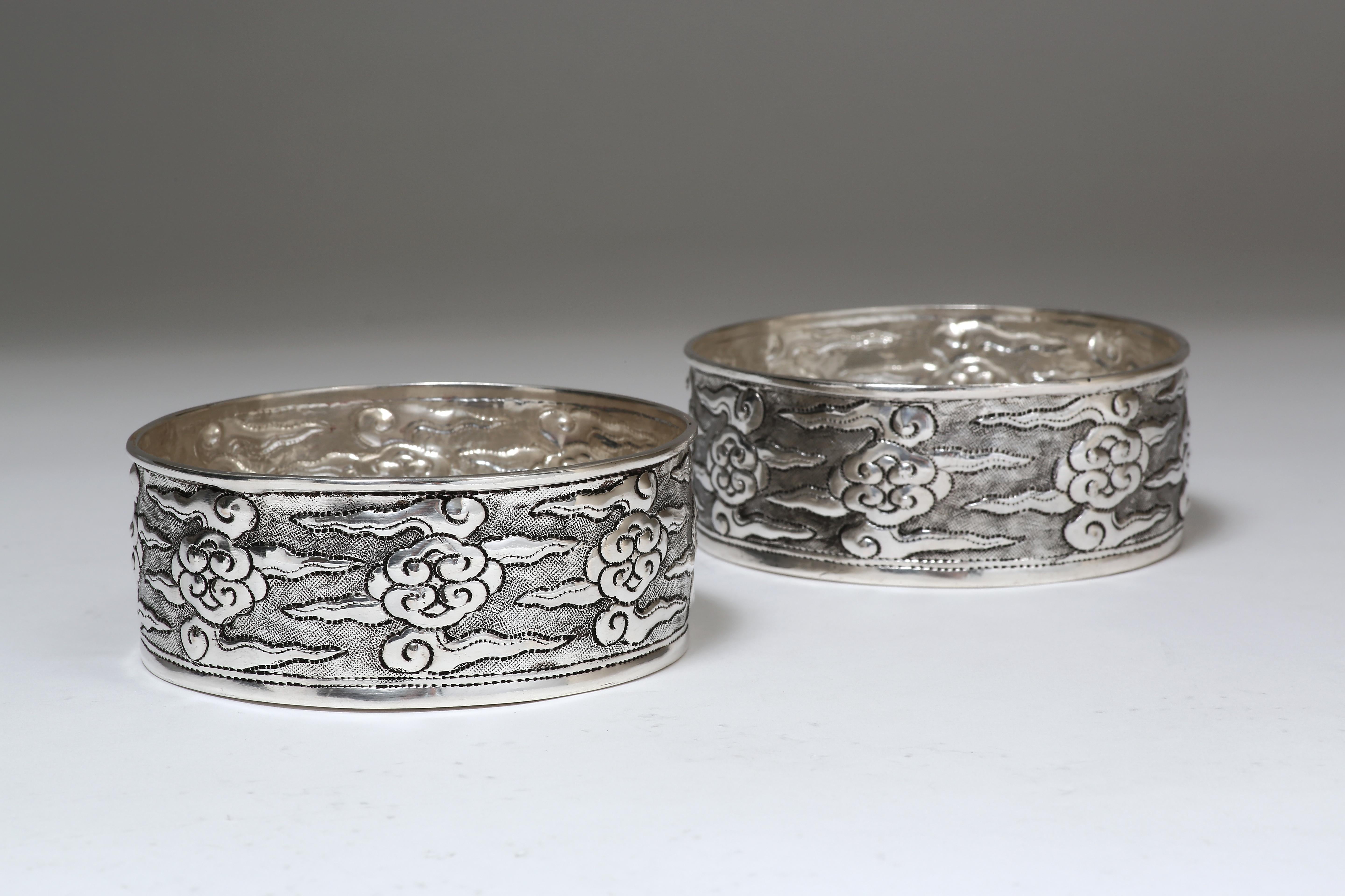 Hand-Worked Solid Silver Wine Coasters, Cloud Motif, Tableware In New Condition In 10 Chater Road, HK