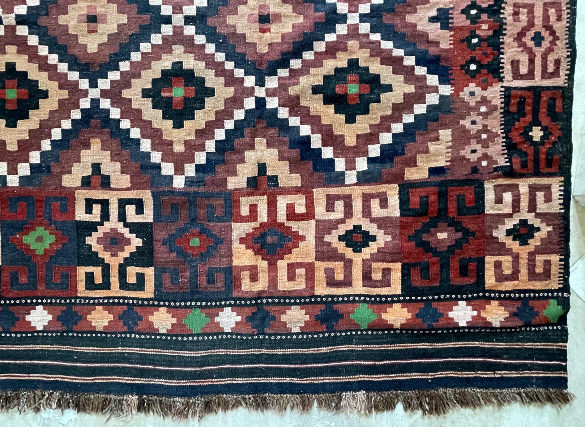 Hand Woven Afghan Tribal Allover Brown Green Rug, circa 1990 For Sale 4