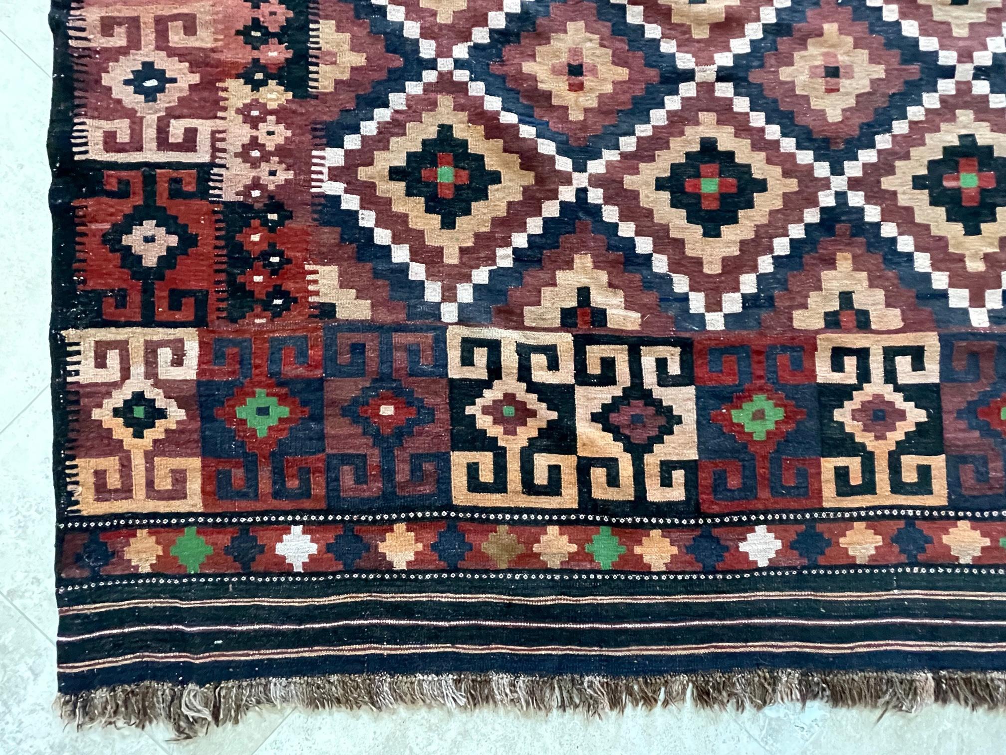 Hand Woven Afghan Tribal Allover Brown Green Rug, circa 1990 For Sale 5