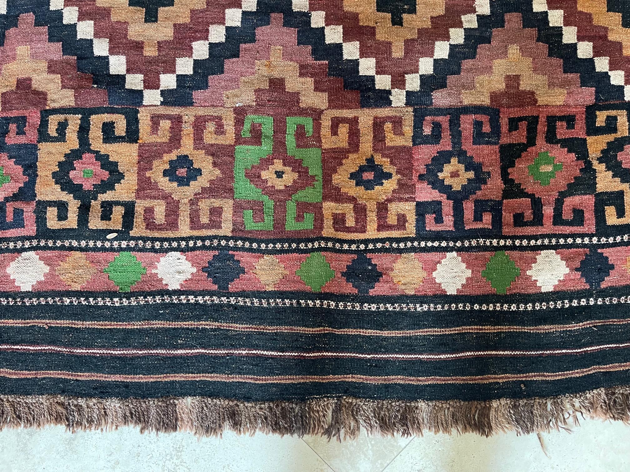 Hand Woven Afghan Tribal Allover Brown Green Rug, circa 1990 For Sale 6
