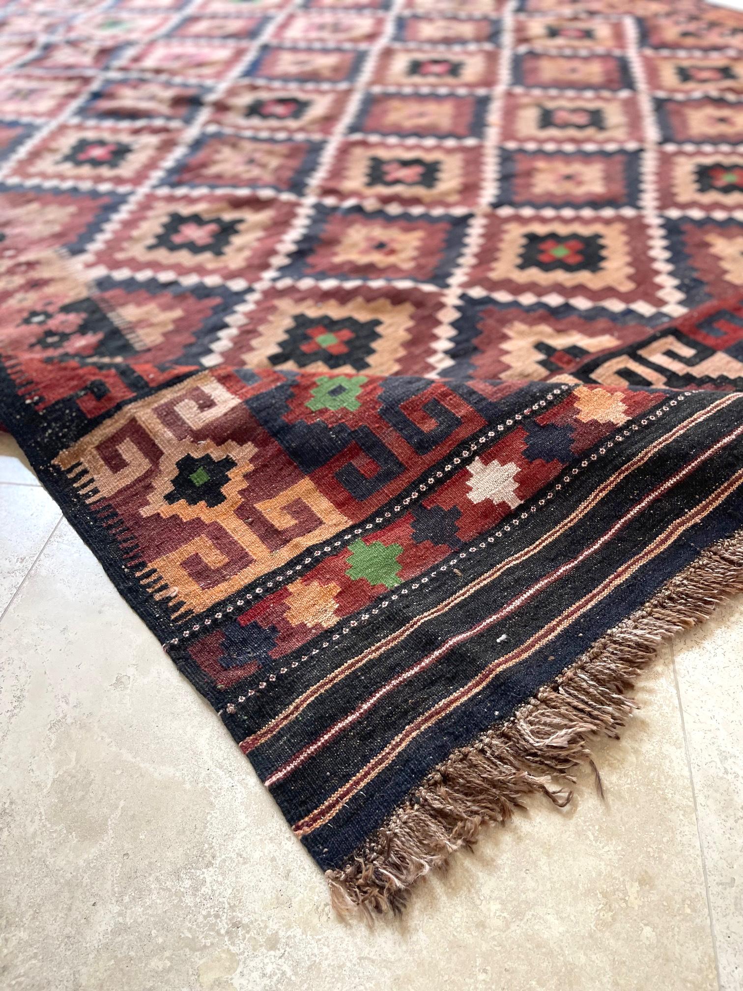 Hand Woven Afghan Tribal Allover Brown Green Rug, circa 1990 For Sale 7