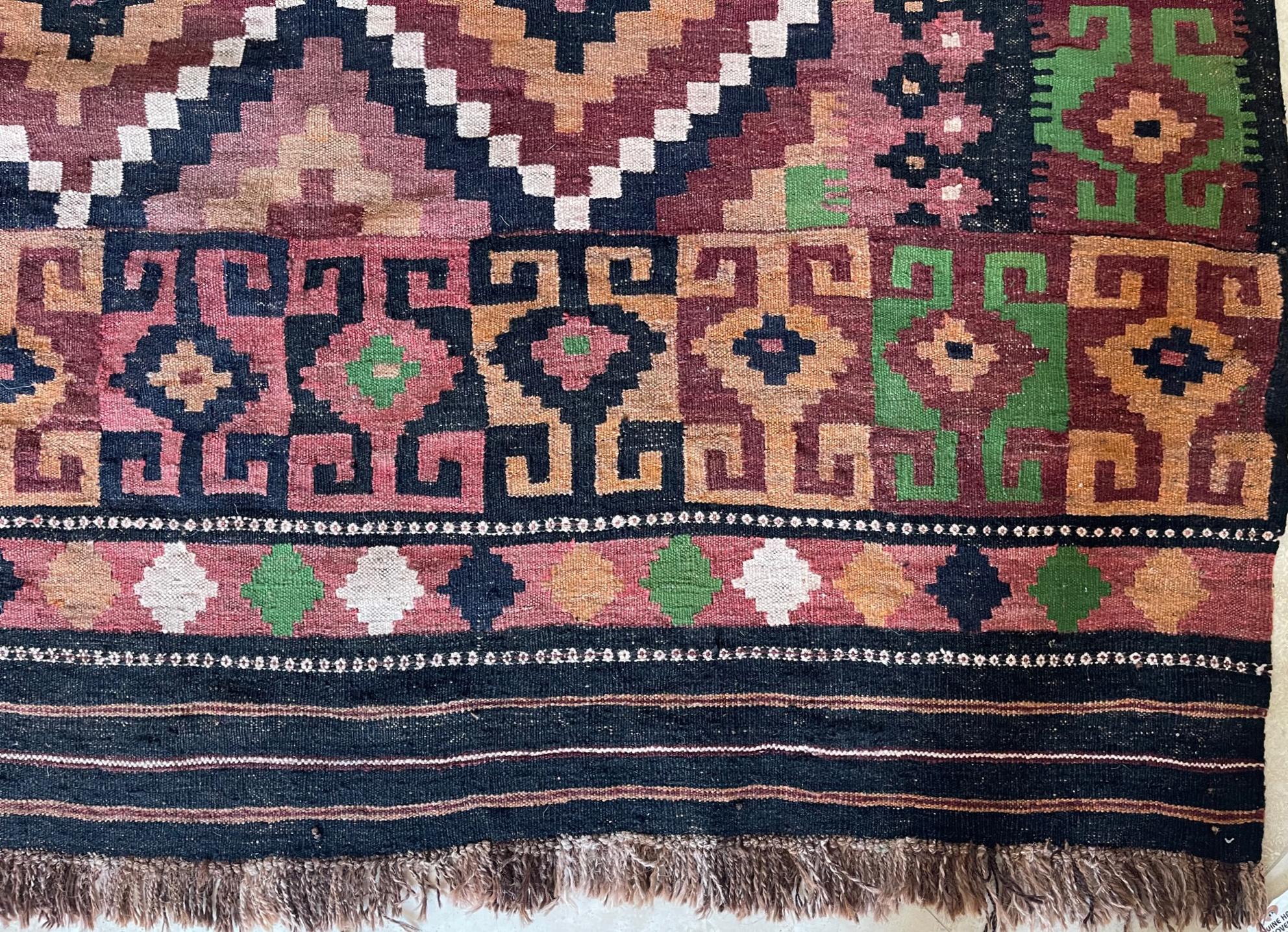 Late 20th Century Hand Woven Afghan Tribal Allover Brown Green Rug, circa 1990 For Sale