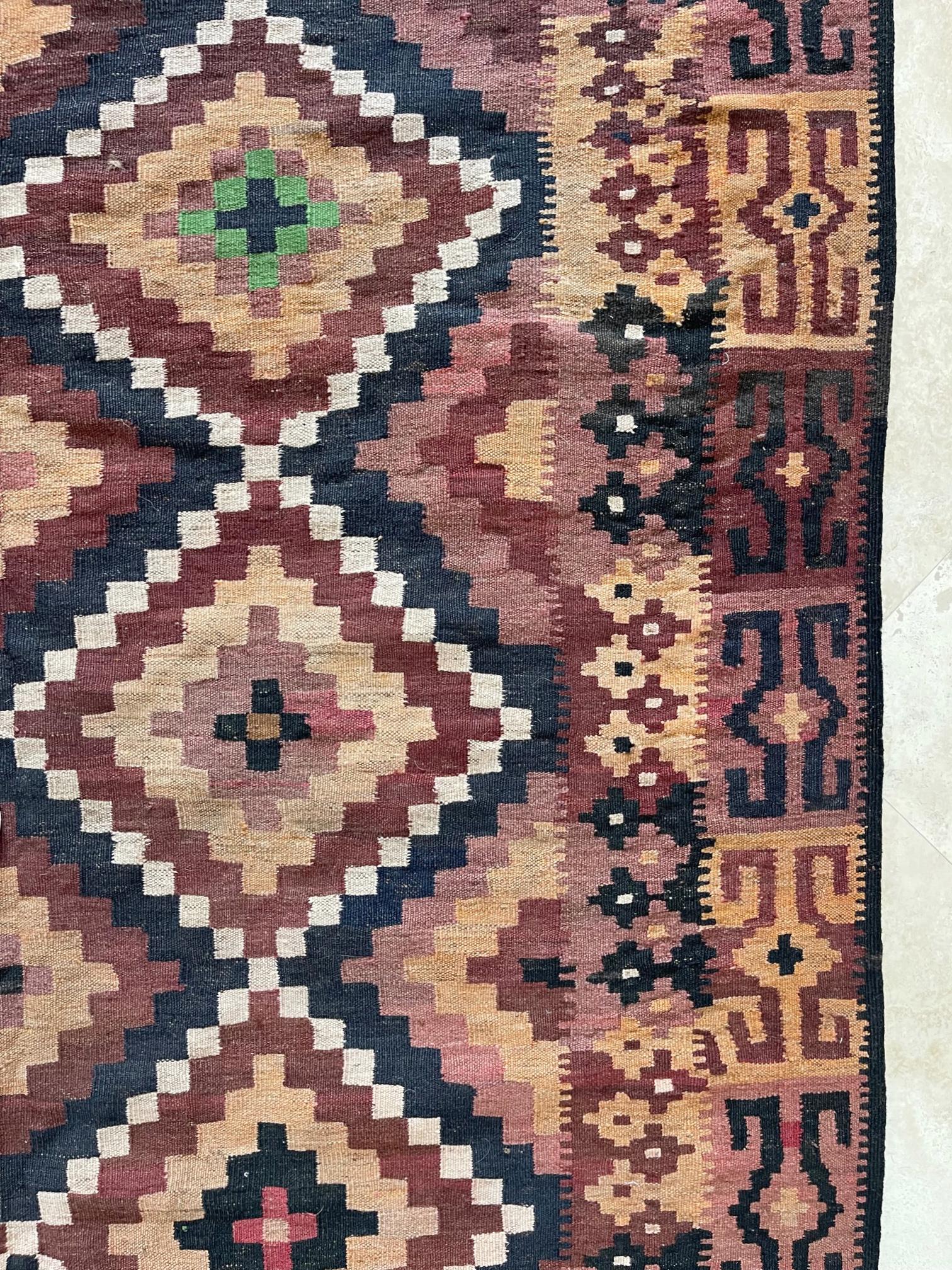 Hand Woven Afghan Tribal Allover Brown Green Rug, circa 1990 For Sale 1